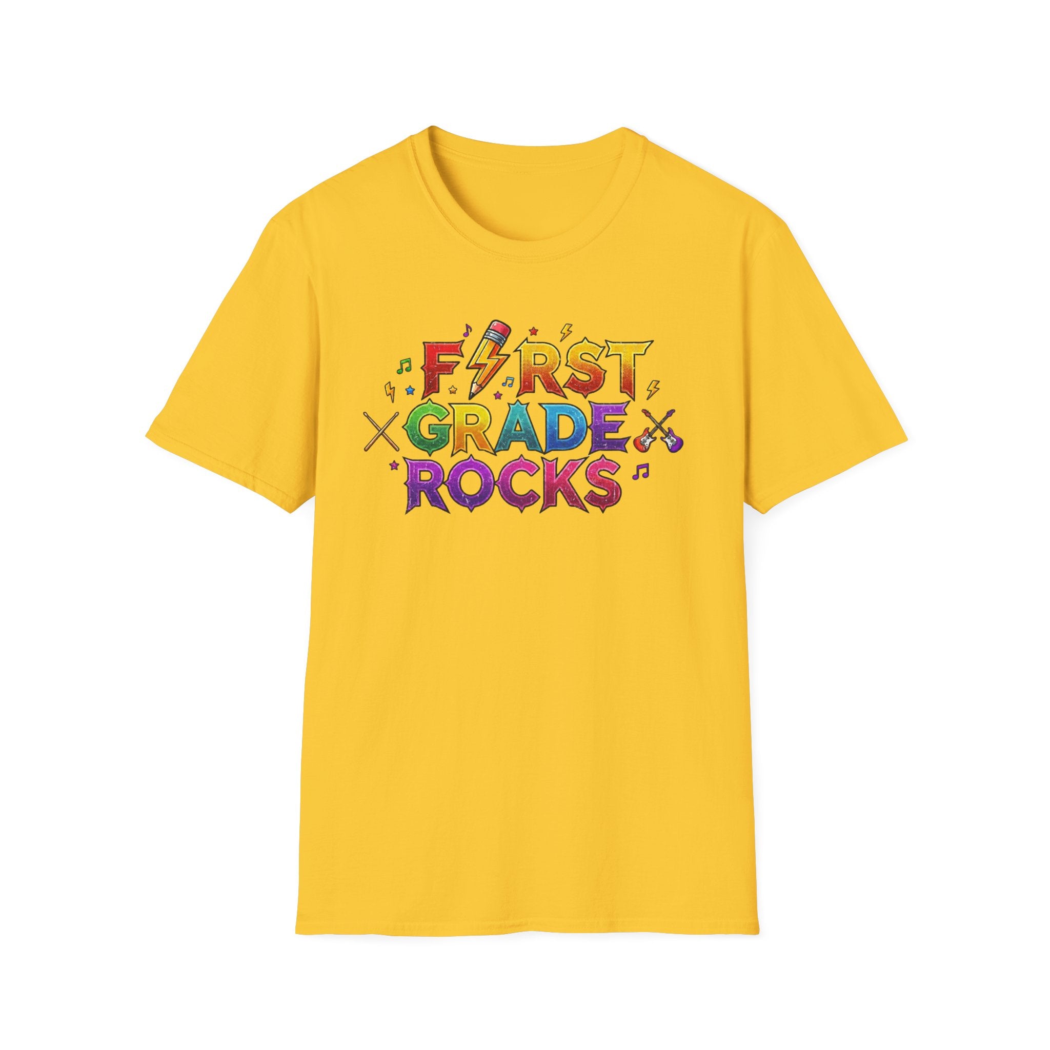 First Grade Rocks T-Shirt — Colorful Back-to-School Tee for Teachers & Students