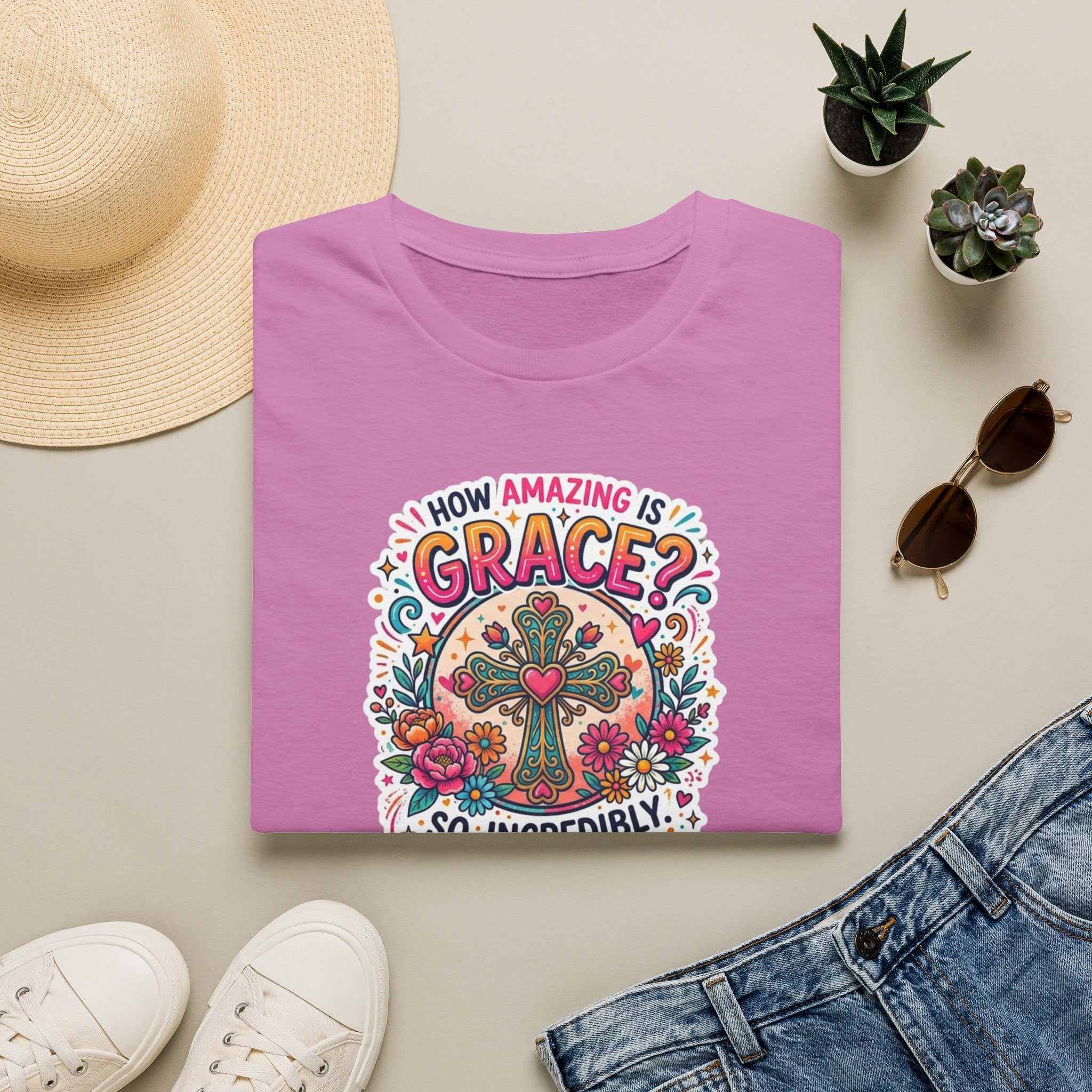 How Amazing Is Grace? Floral Cross T-Shirt — Inspirational Christian Tee