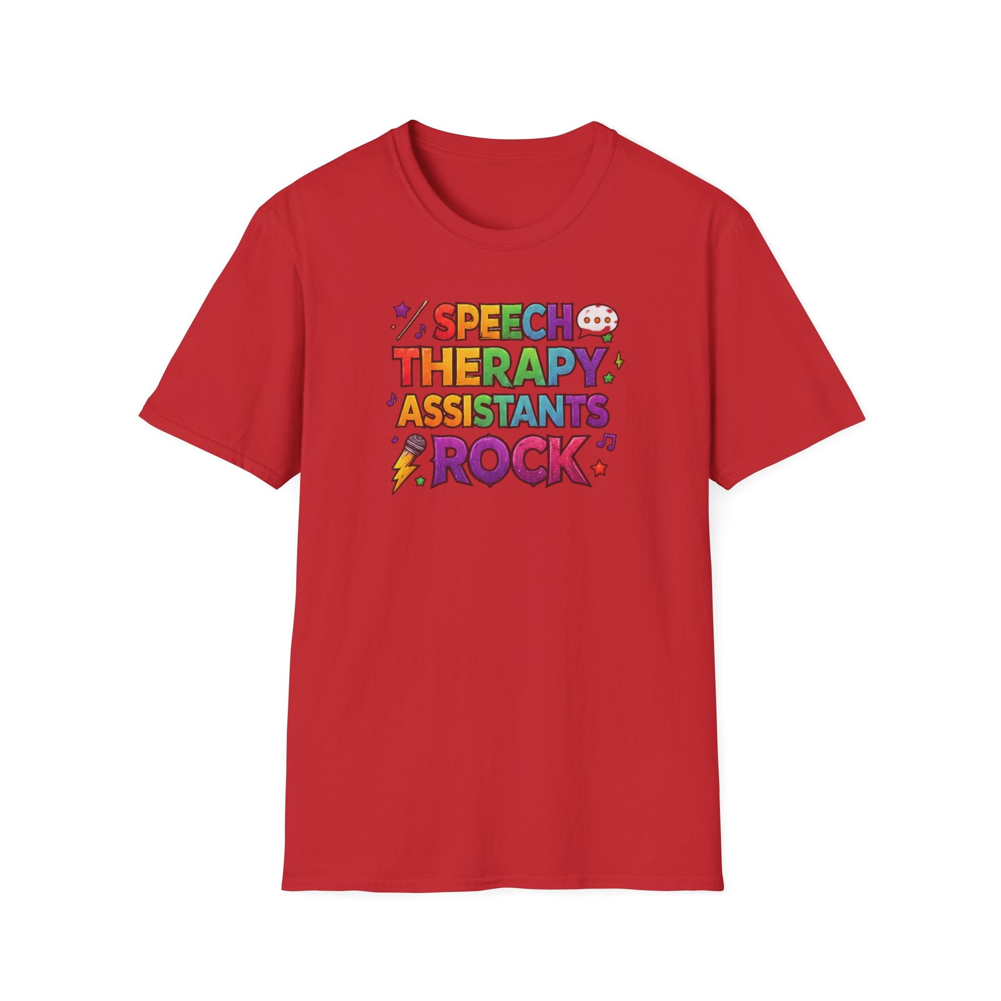 Speech Therapy Assistants Rock T-Shirt — Colorful Retro Pride Tee for SLP Assistants