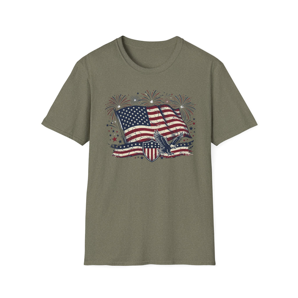 American Flag Eagle T-Shirt — Patriotic 4th of July Tee with Fireworks