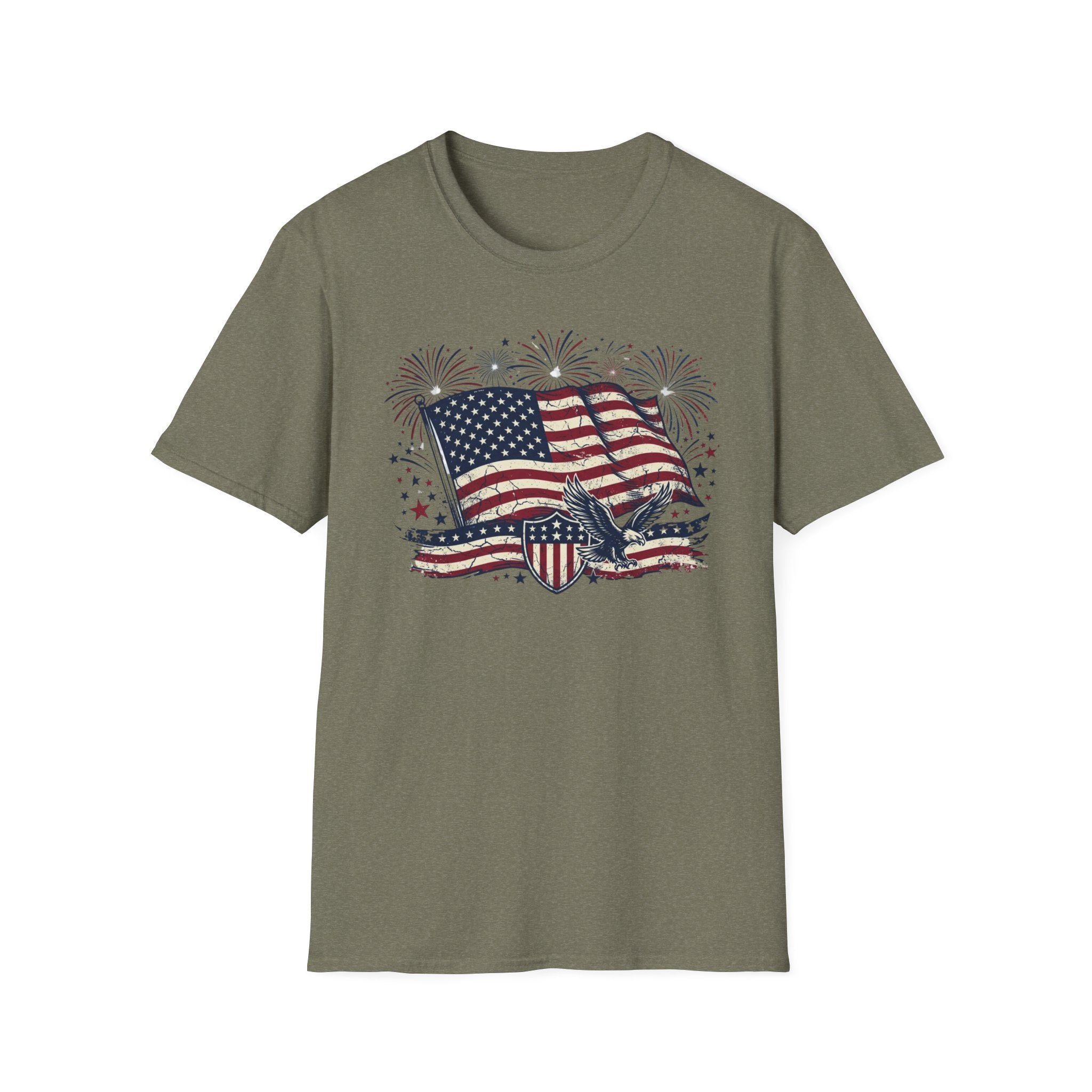 American Flag Eagle T-Shirt — Patriotic 4th of July Tee with Fireworks