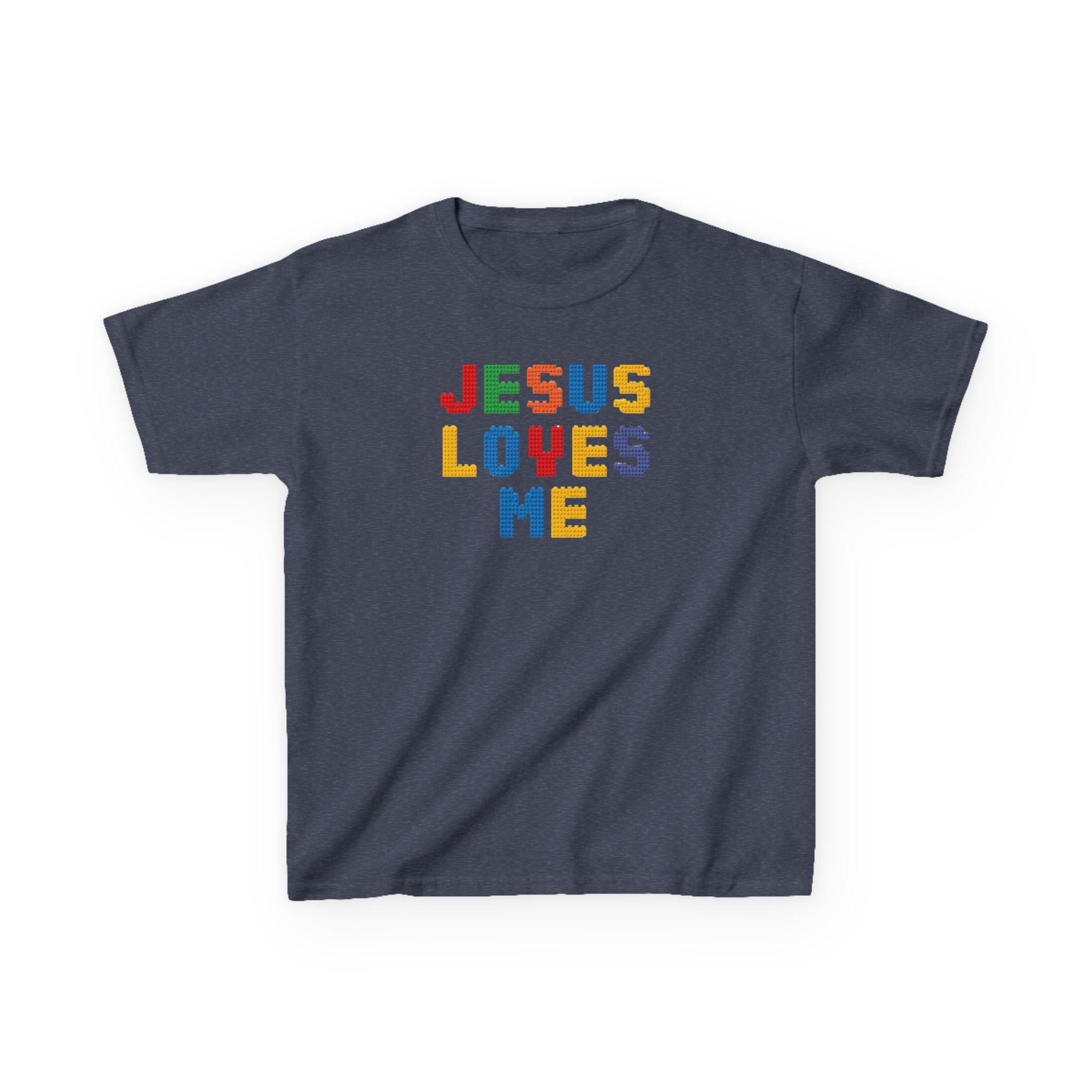 Kids T-Shirt — "Jesus Loves Me" Colorful Block Letter Tee