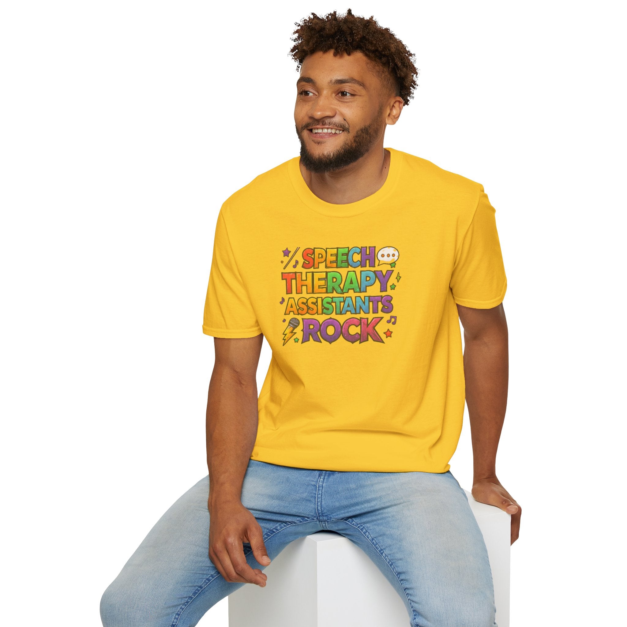 Speech Therapy Assistants Rock T-Shirt — Colorful Retro Pride Tee for SLP Assistants
