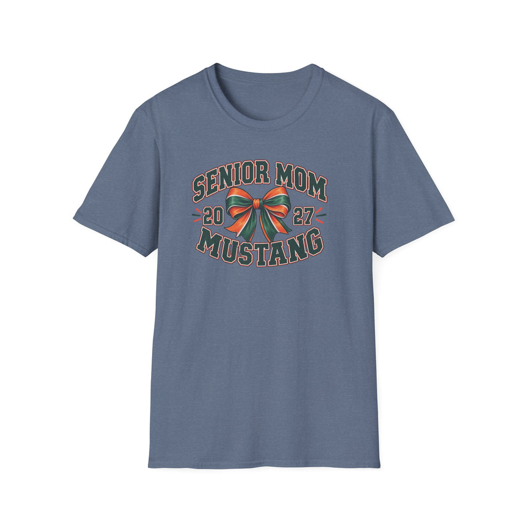 Senior Mom 2027 Mustang T-Shirt — Graduation Cheer Mom Shirt
