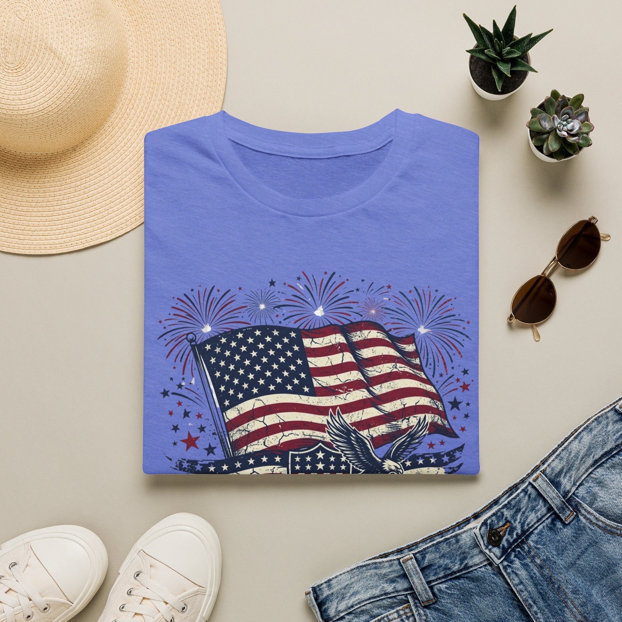 American Flag Eagle T-Shirt — Patriotic 4th of July Tee with Fireworks