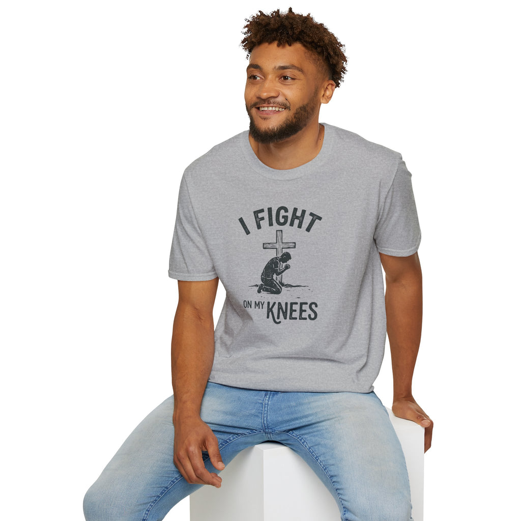 T-Shirt — "I Fight on My Knees" Prayer Graphic
