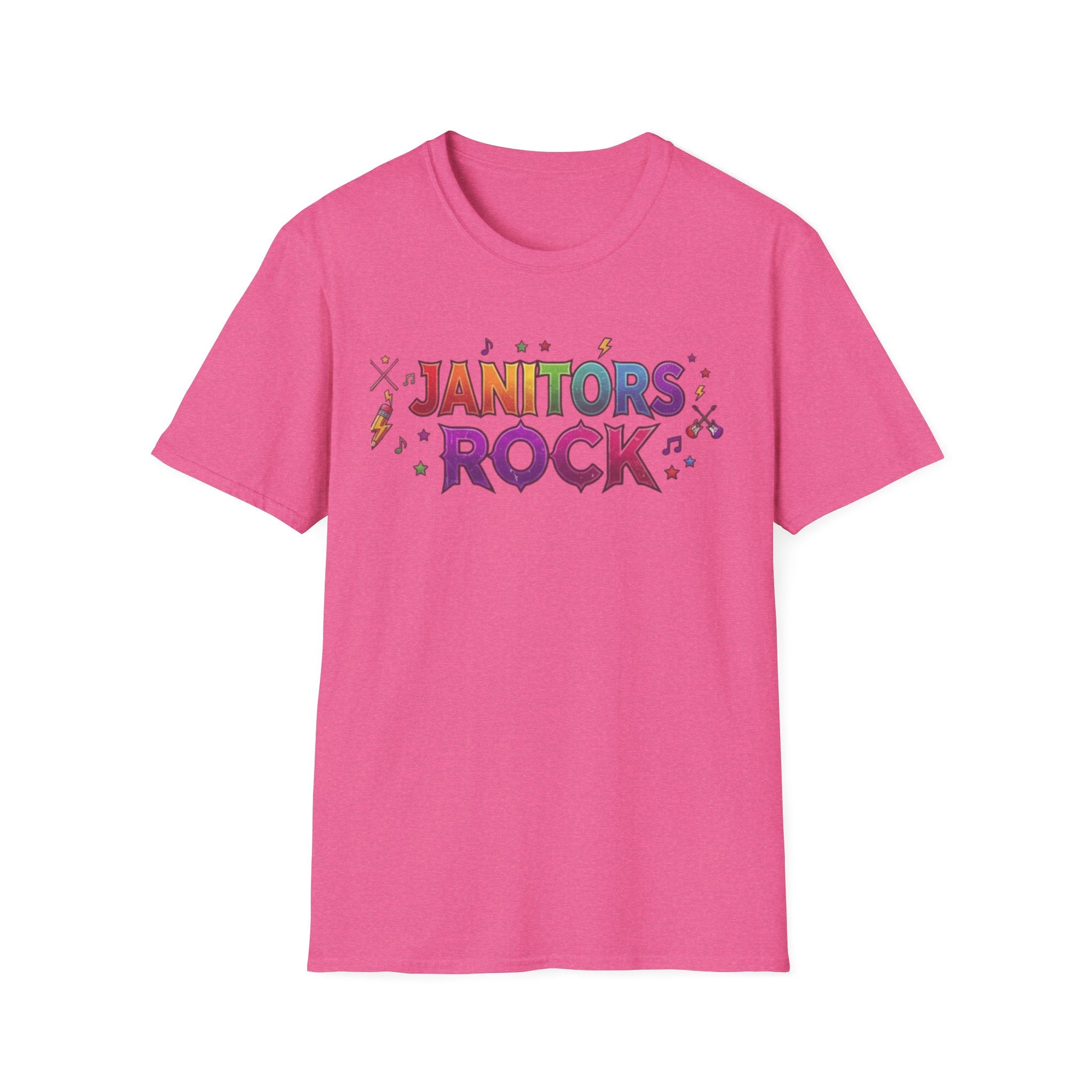 Janitors Rock T-Shirt — Colorful Retro Crew Neck for School Staff & Custodians