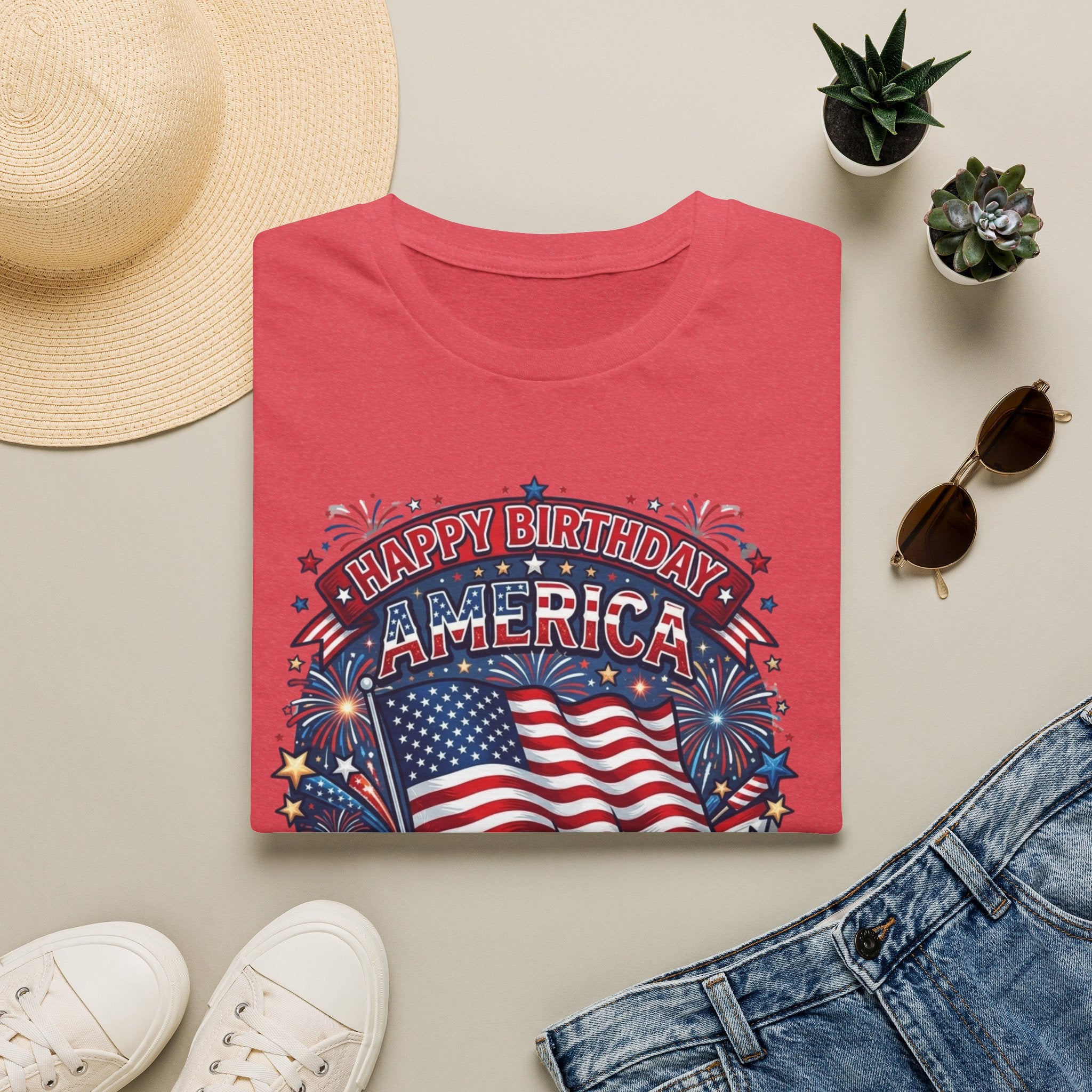 T-Shirt — "Happy Birthday America" Patriotic Flag Tee for 4th of July