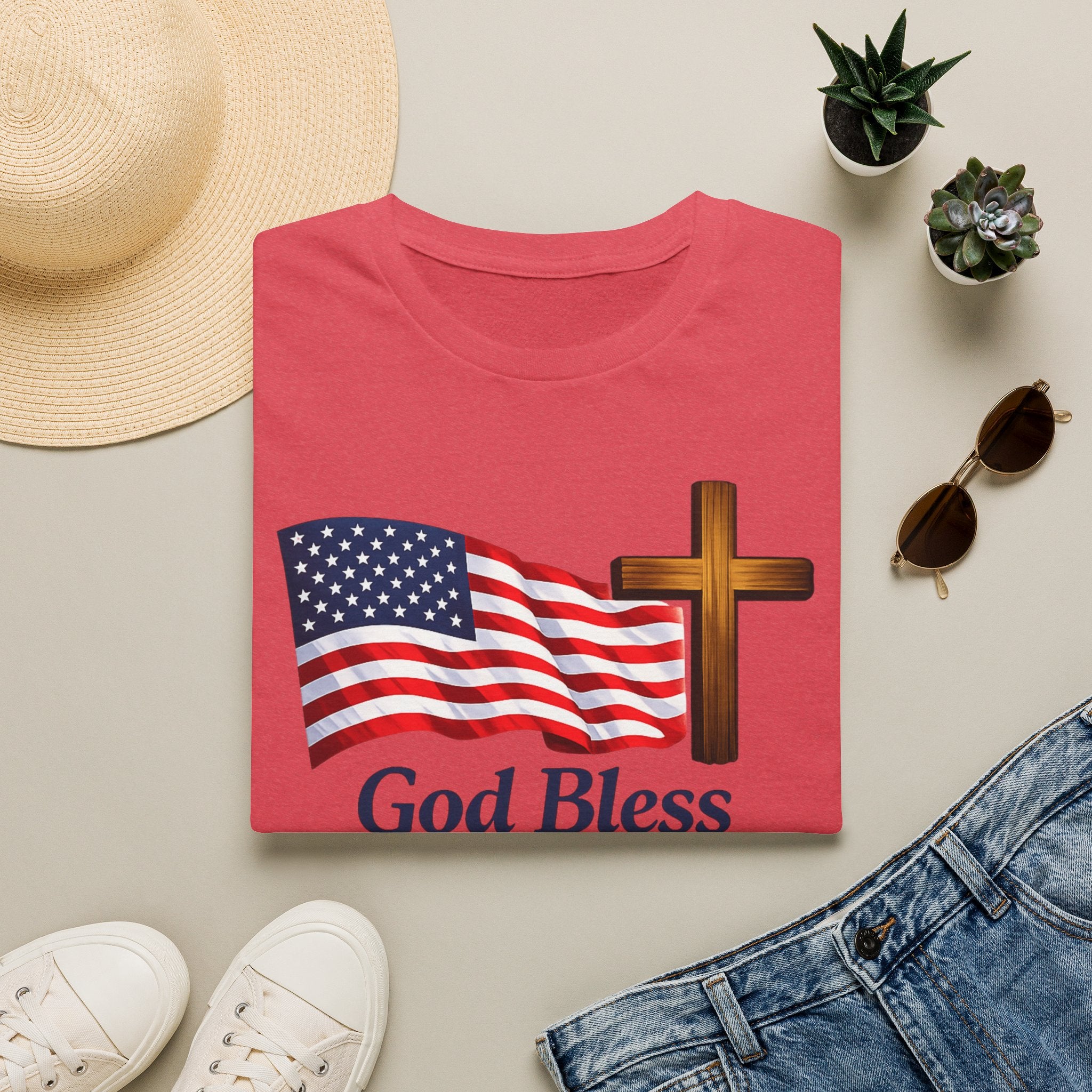 God Bless America T-Shirt — American Flag & Cross Patriotic Faith Tee
