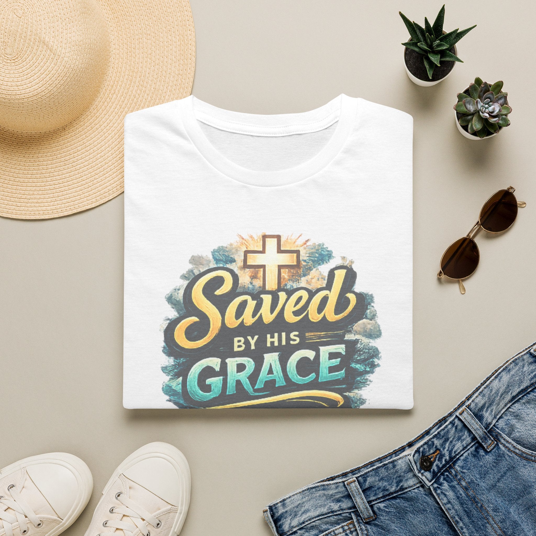 T-Shirt — "Saved by His Grace" Christian Faith Tee