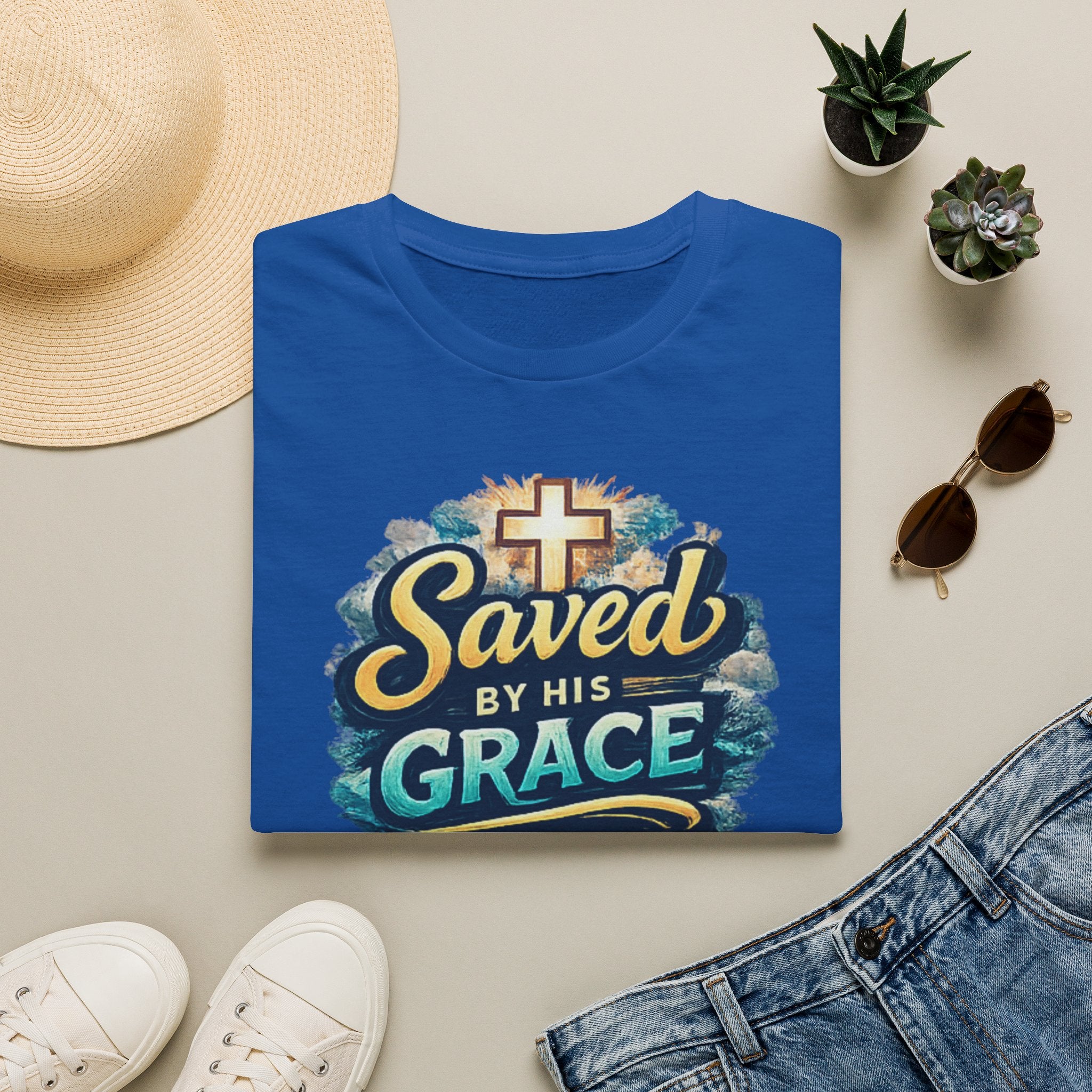 T-Shirt — "Saved by His Grace" Christian Faith Tee