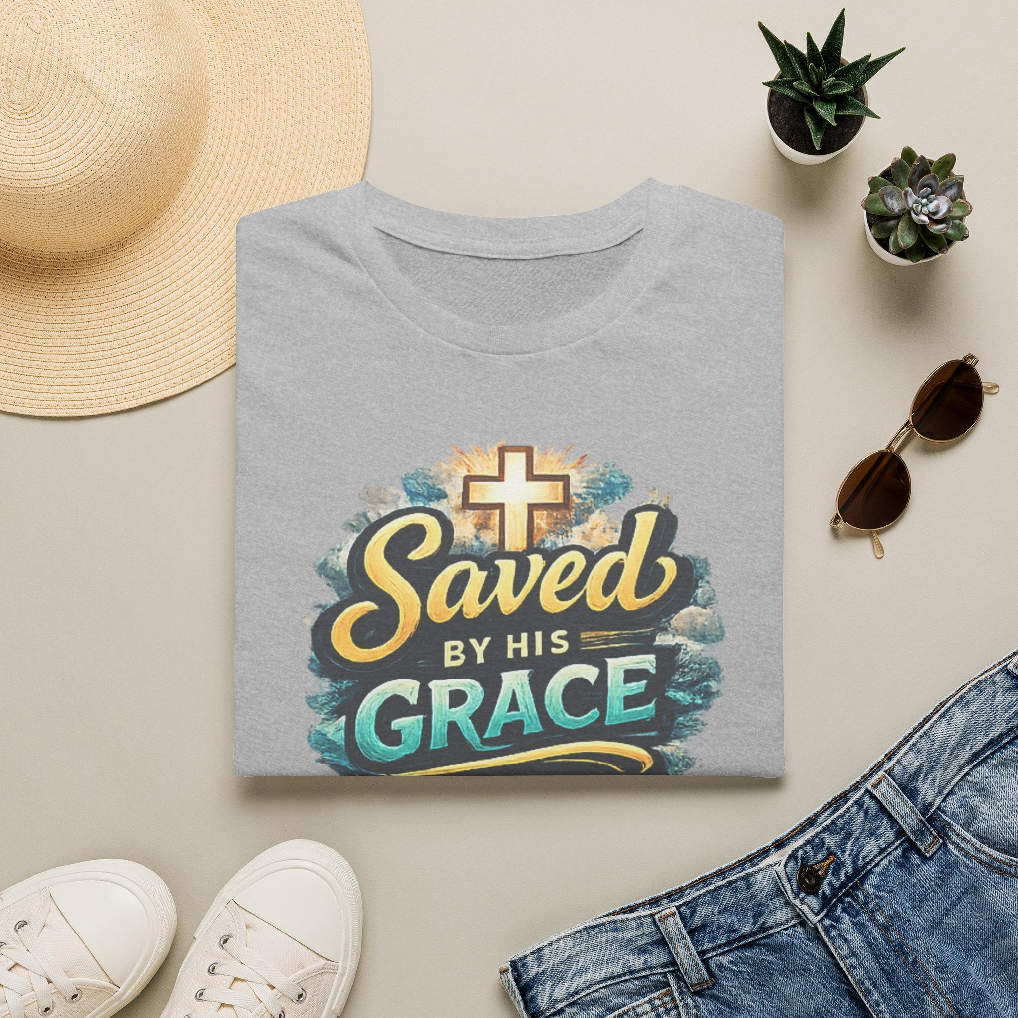T-Shirt — "Saved by His Grace" Christian Faith Tee