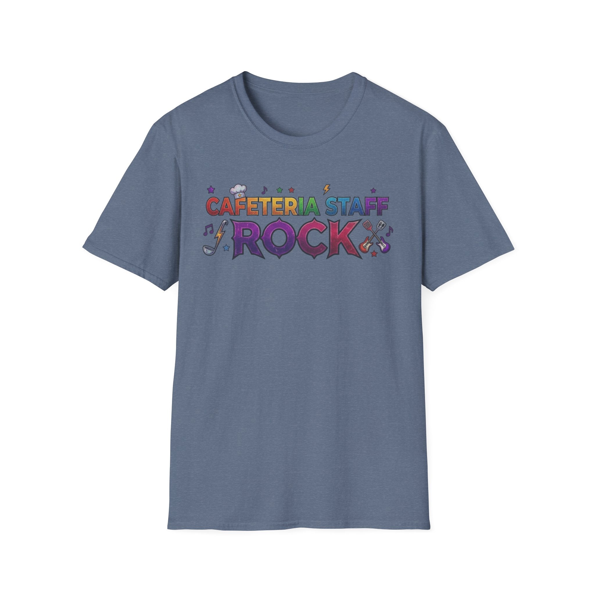 Cafeteria Staff Rock T-Shirt — Retro Rainbow School Lunch Crew Tee