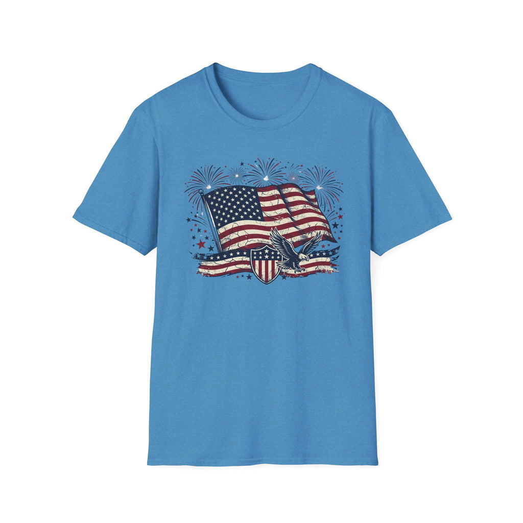 American Flag Eagle T-Shirt — Patriotic 4th of July Tee with Fireworks