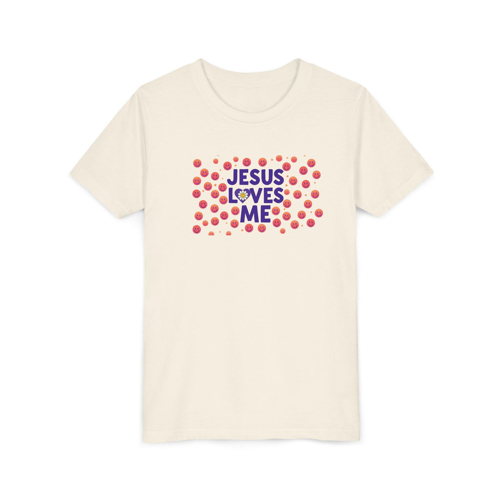 Youth Tee - "Jesus Loves Me" Colorful Dot Christian Kids Shirt