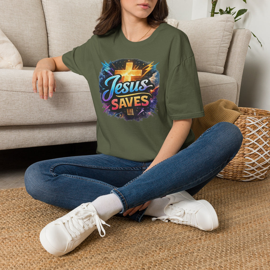 Jesus Saves T-Shirt — Colorful Cross Christian Faith Tee