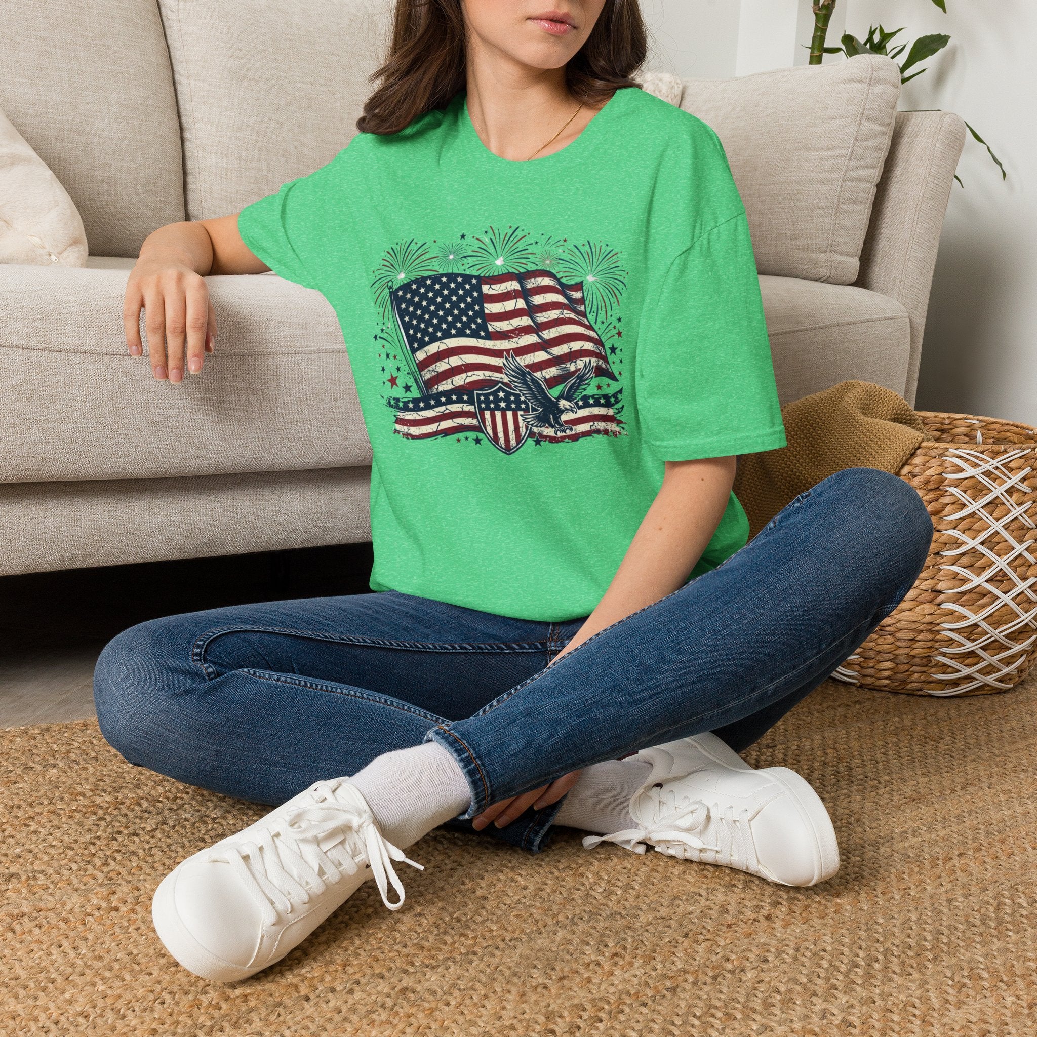 American Flag Eagle T-Shirt — Patriotic 4th of July Tee with Fireworks