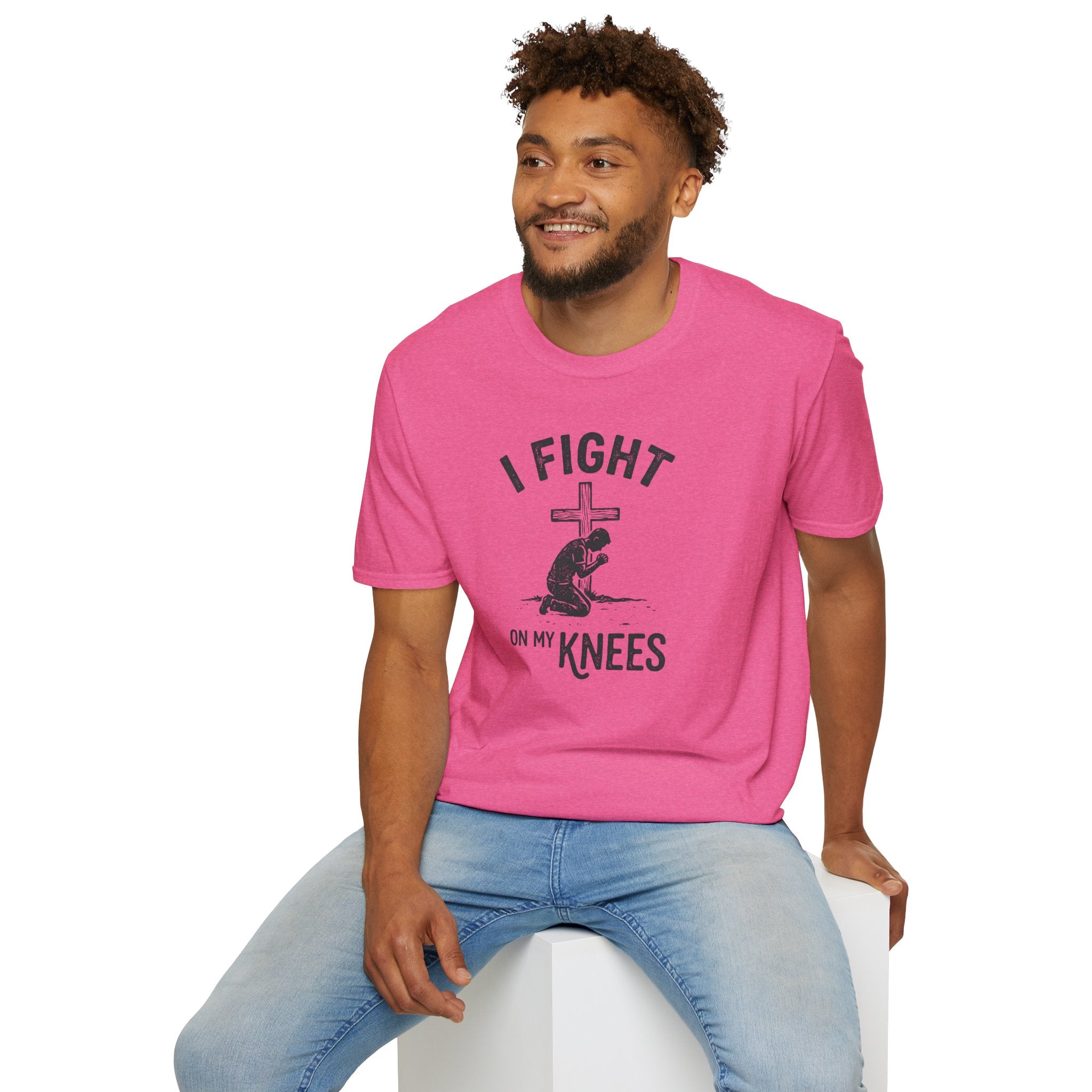 T-Shirt — "I Fight on My Knees" Prayer Graphic