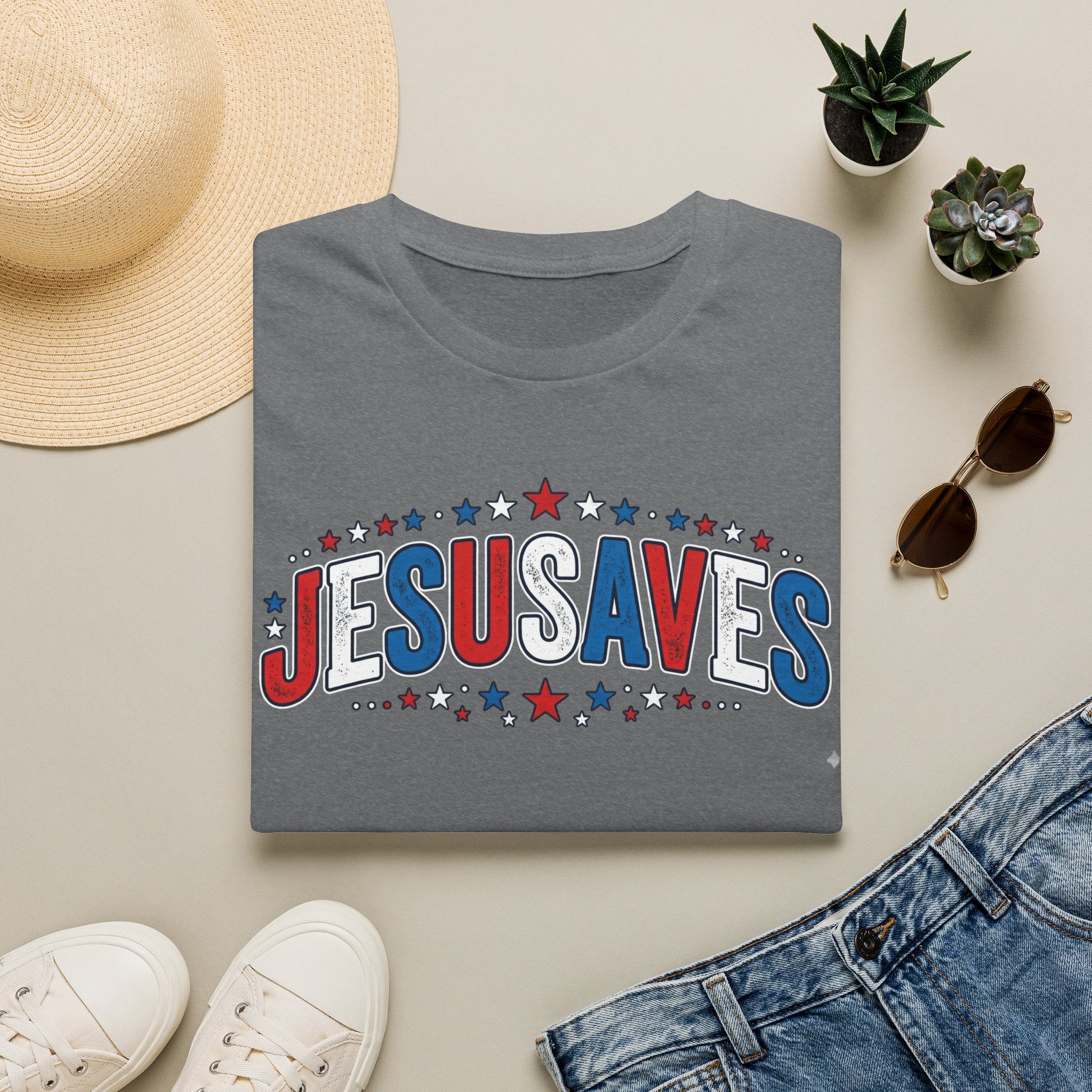 Jesus Saves T-Shirt — Patriotic Christian Faith Tee