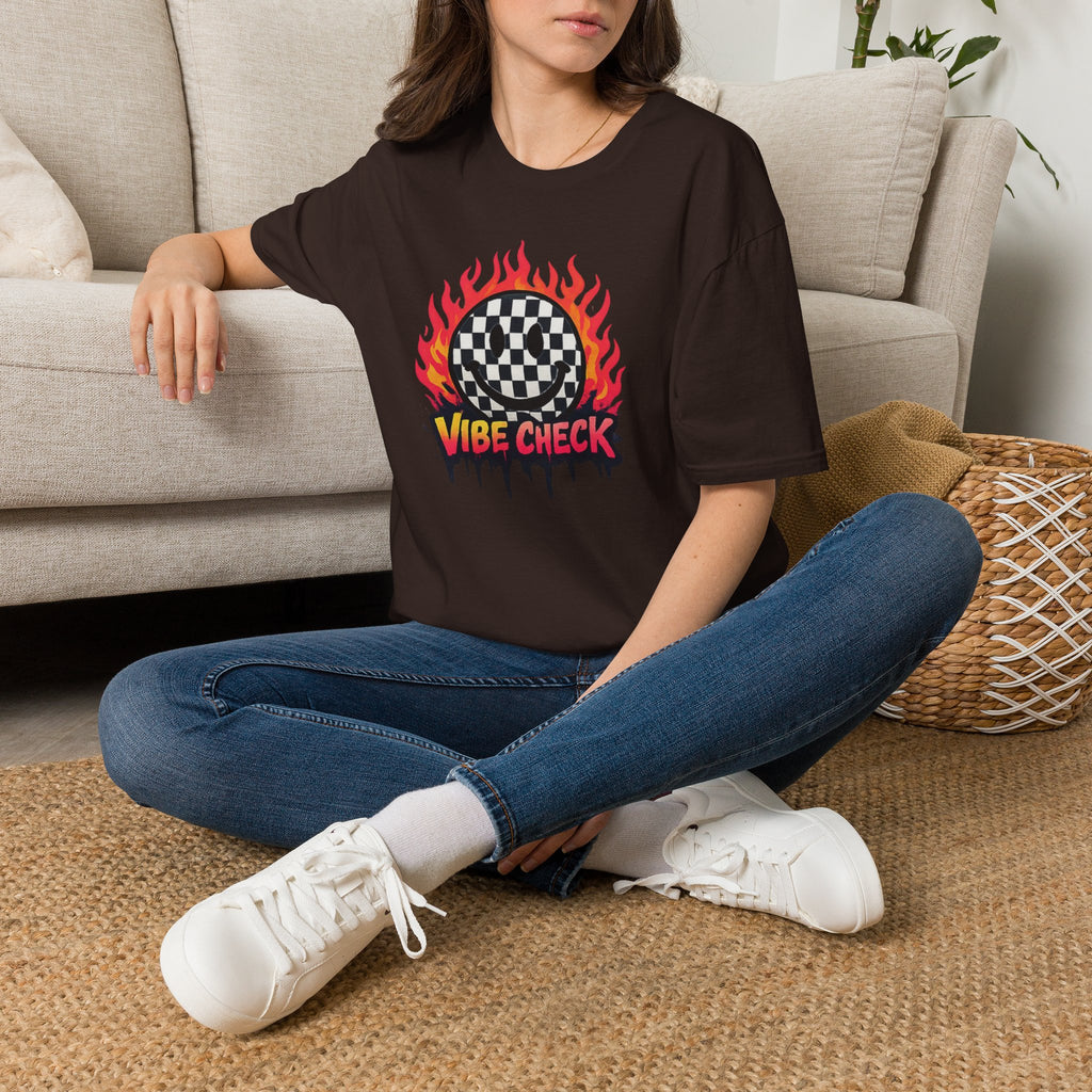 Vibe Check Graphic T-Shirt — Checkerboard Flame Design