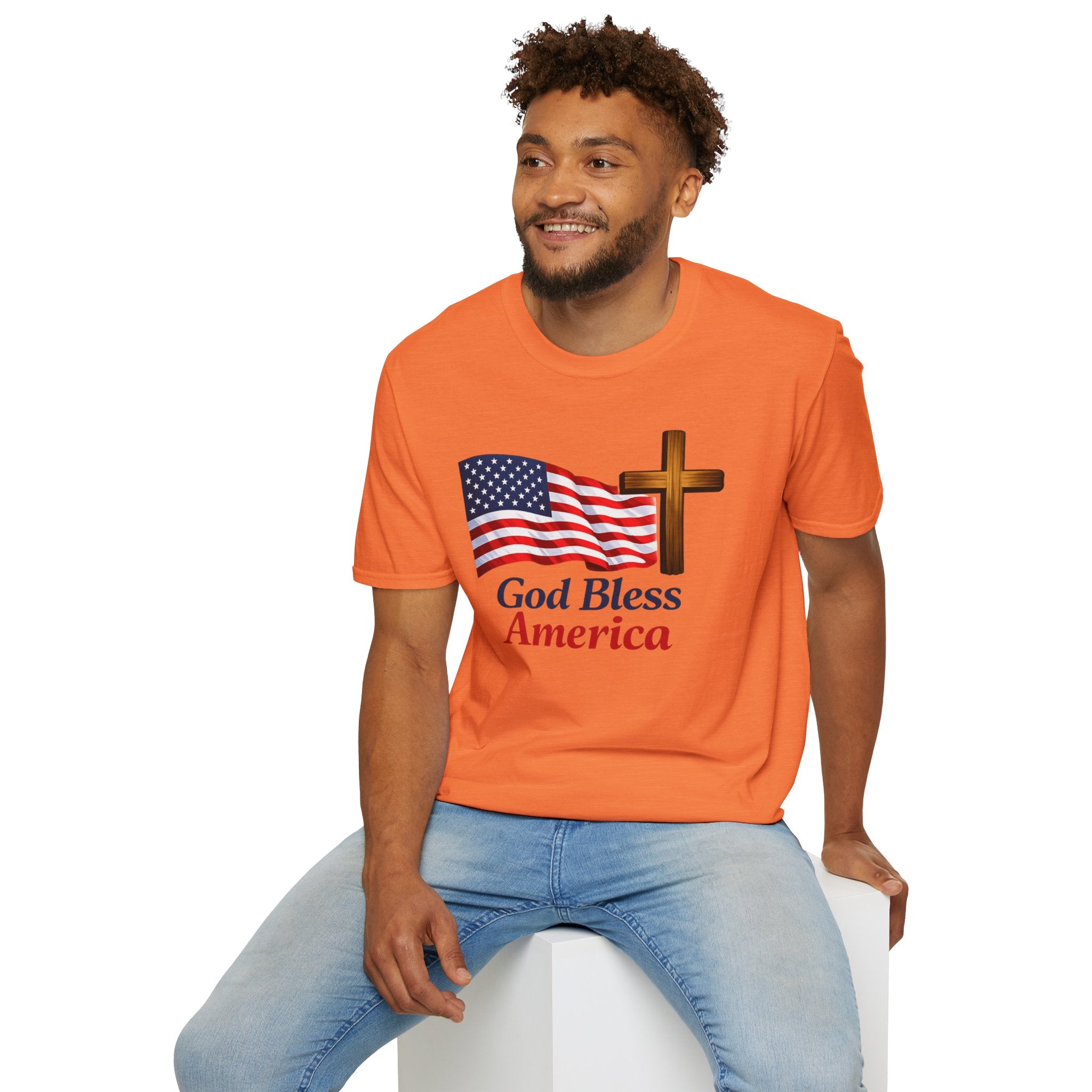 God Bless America T-Shirt — American Flag & Cross Patriotic Faith Tee