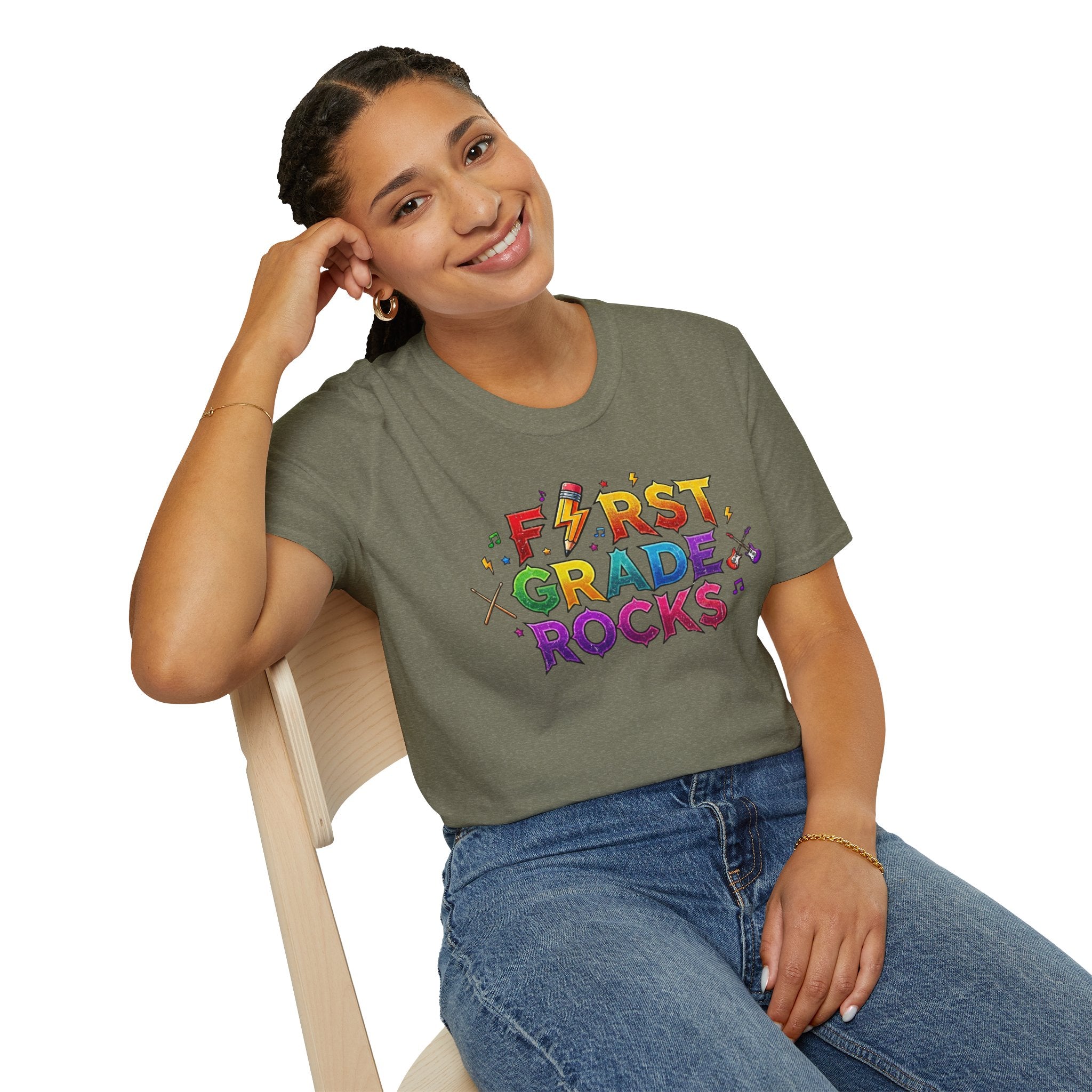 First Grade Rocks T-Shirt — Colorful Back-to-School Tee for Teachers & Students