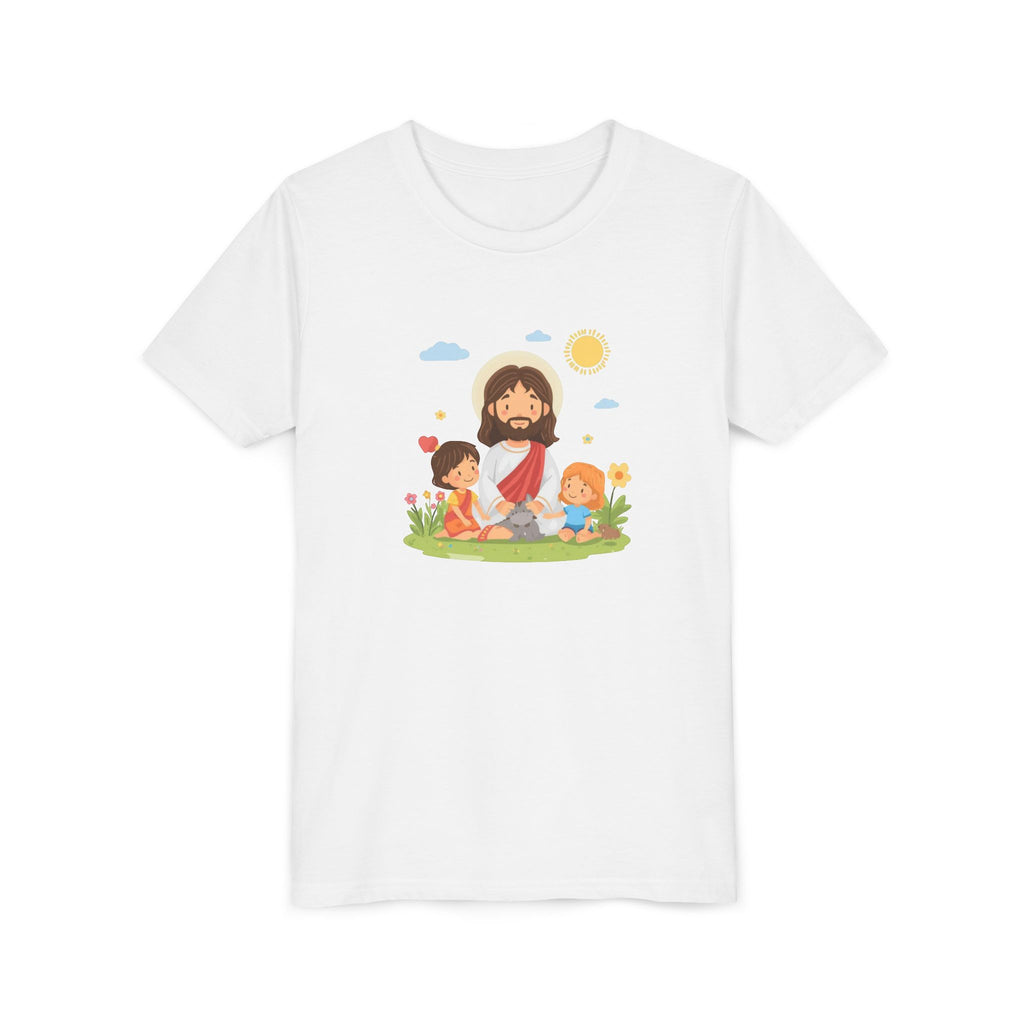 Youth Tee — Cute Jesus with Children Illustration Faith Shirt