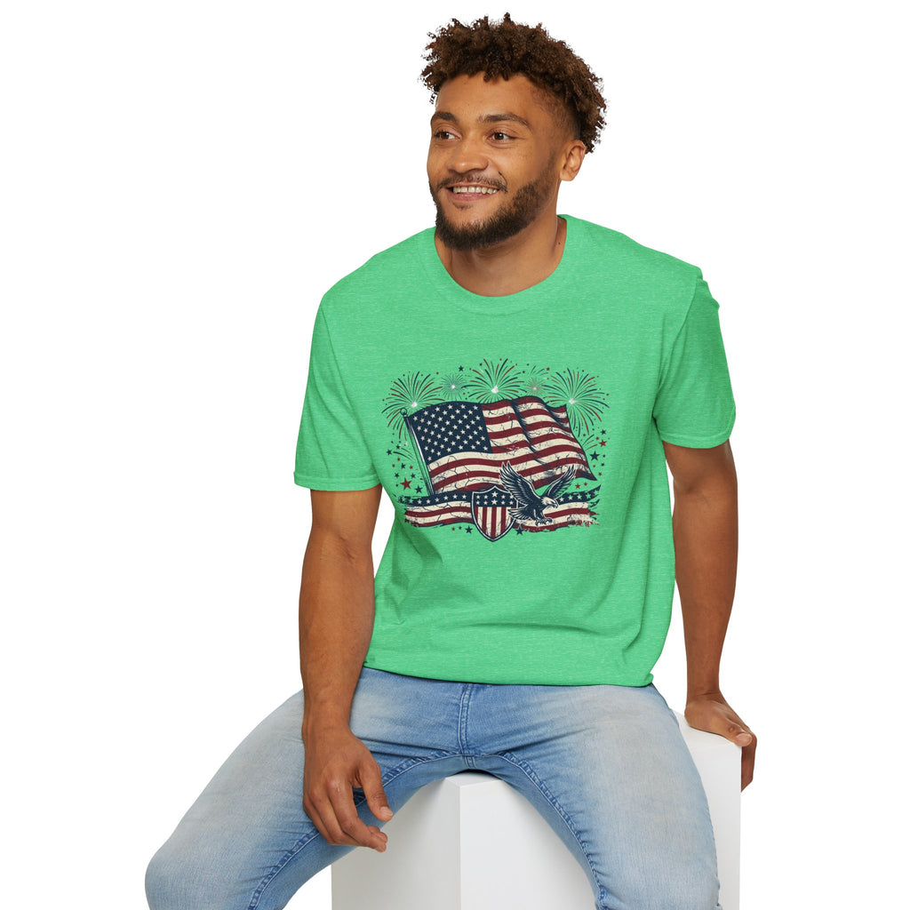 American Flag Eagle T-Shirt — Patriotic 4th of July Tee with Fireworks