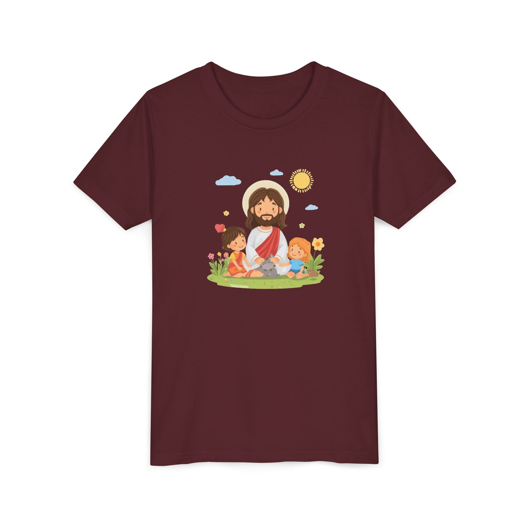 Youth Tee — Cute Jesus with Children Illustration Faith Shirt
