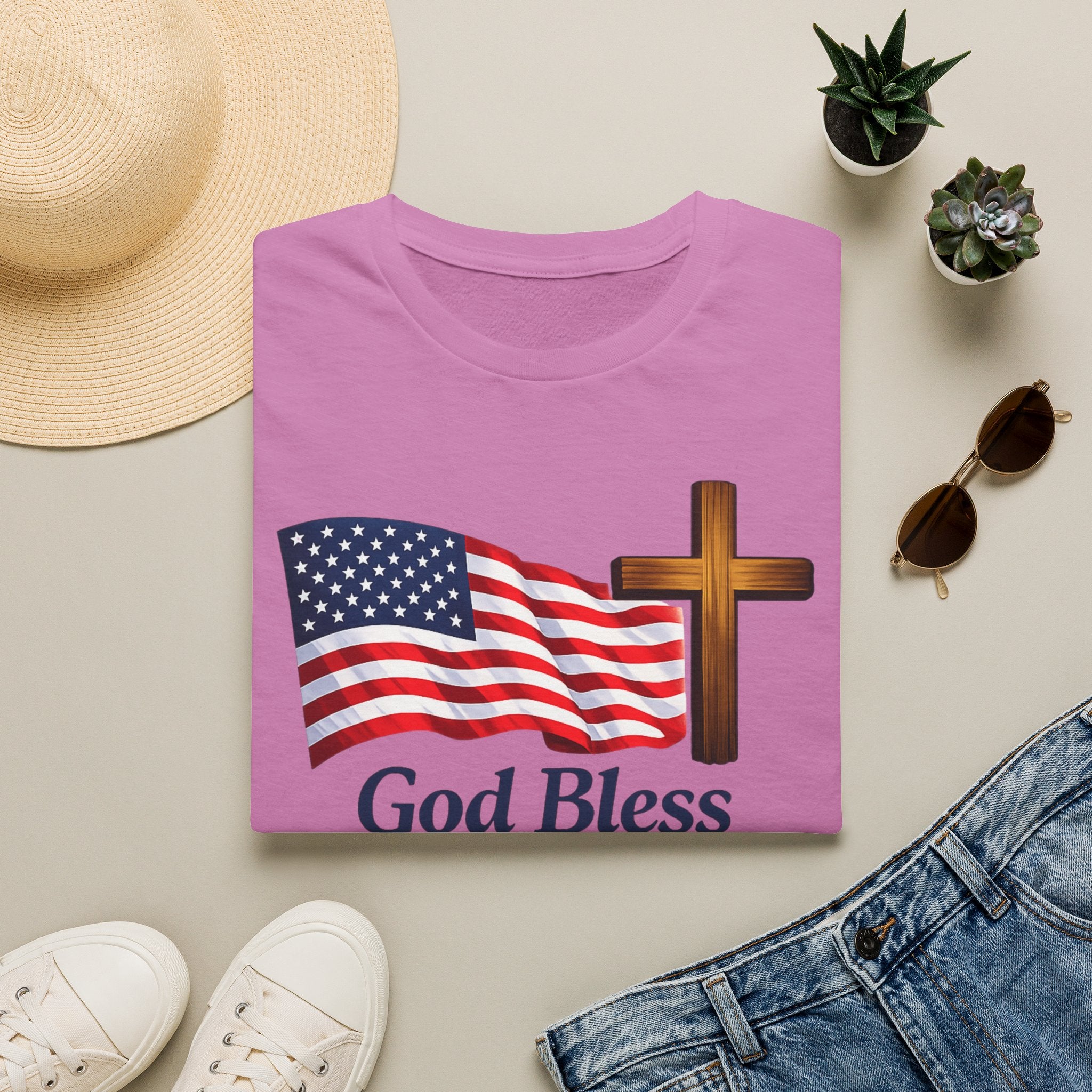 God Bless America T-Shirt — American Flag & Cross Patriotic Faith Tee