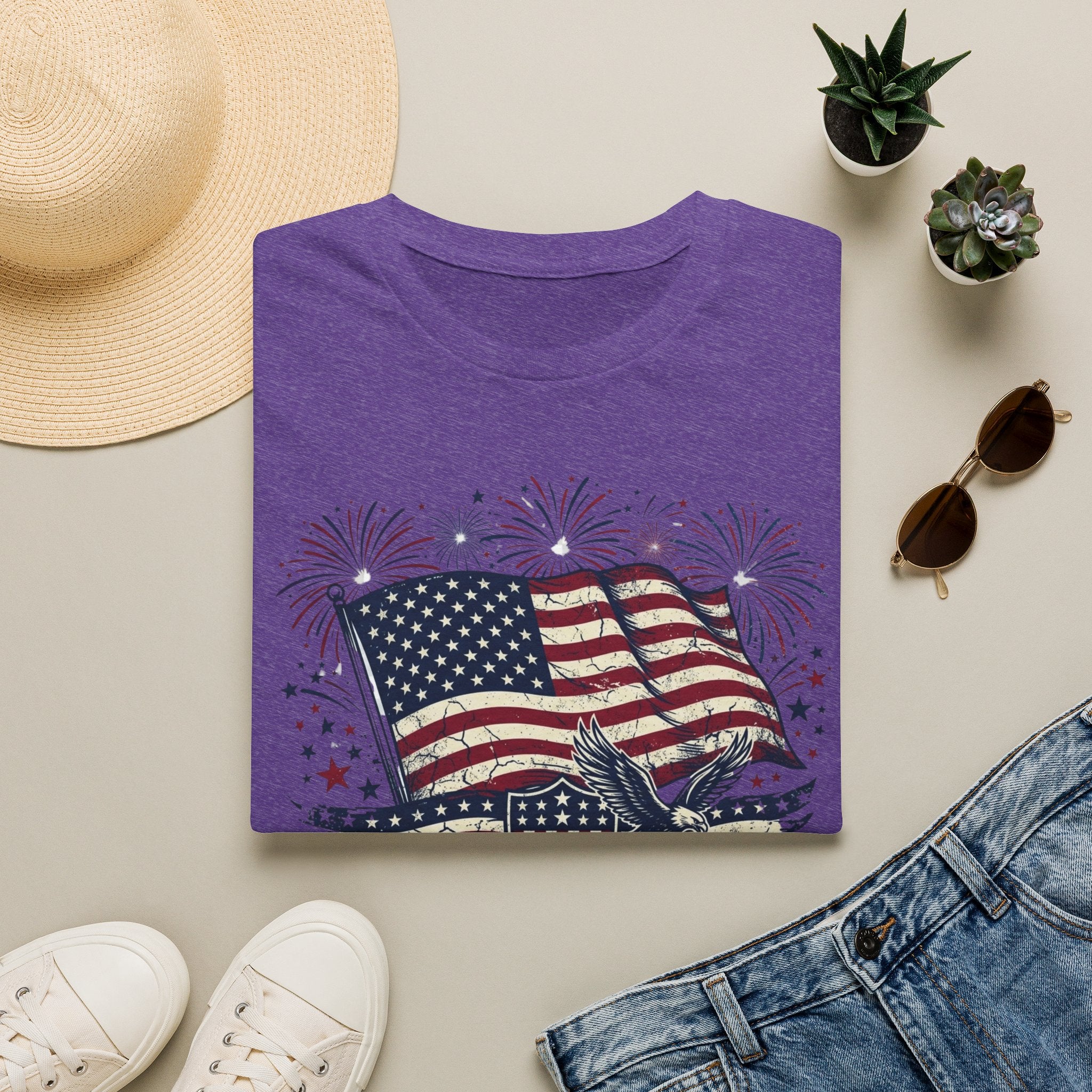 American Flag Eagle T-Shirt — Patriotic 4th of July Tee with Fireworks