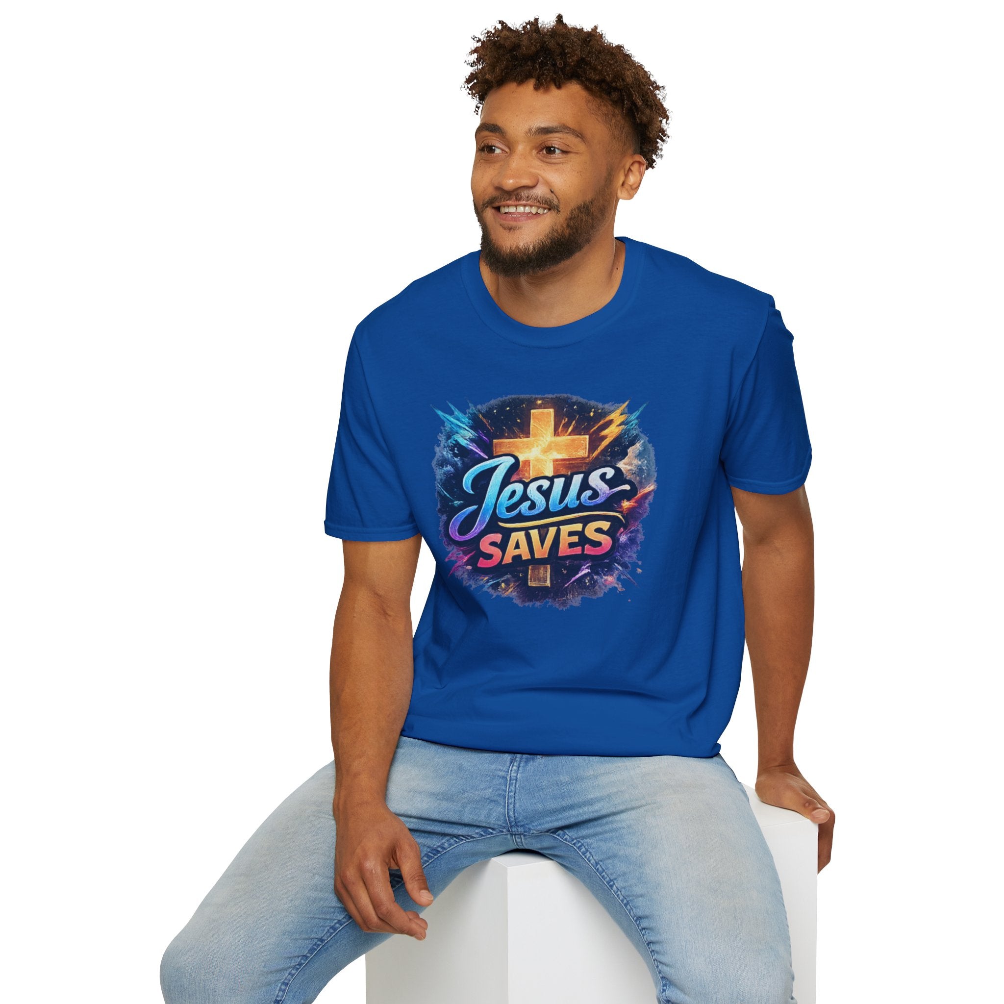 Jesus Saves T-Shirt — Colorful Cross Christian Faith Tee