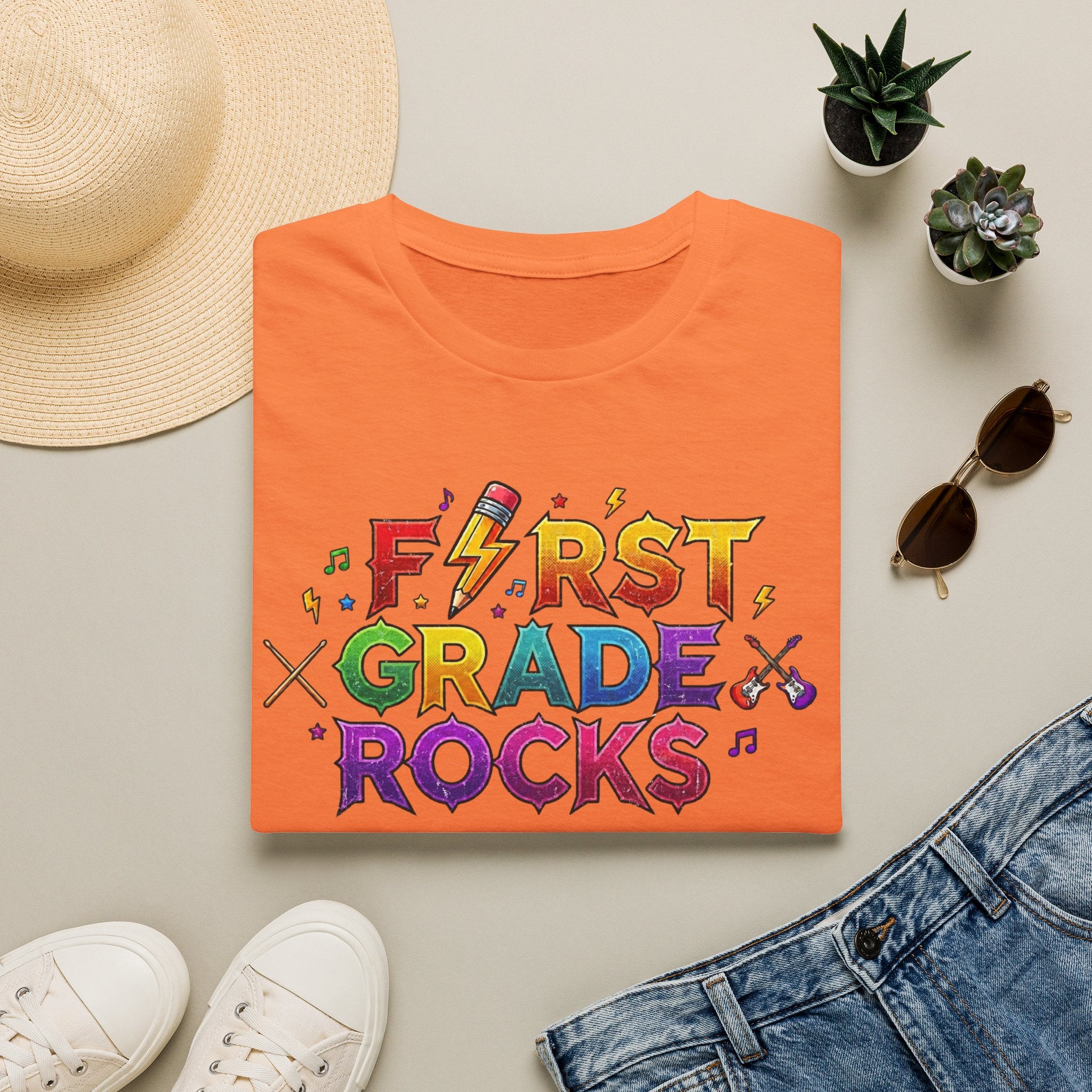First Grade Rocks T-Shirt — Colorful Back-to-School Tee for Teachers & Students