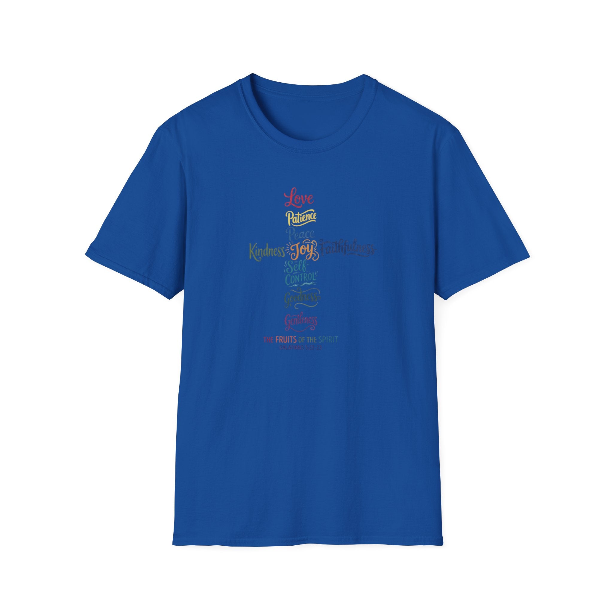 Christian Cross Word Art T-Shirt — Fruits of the Spirit Faith Tee