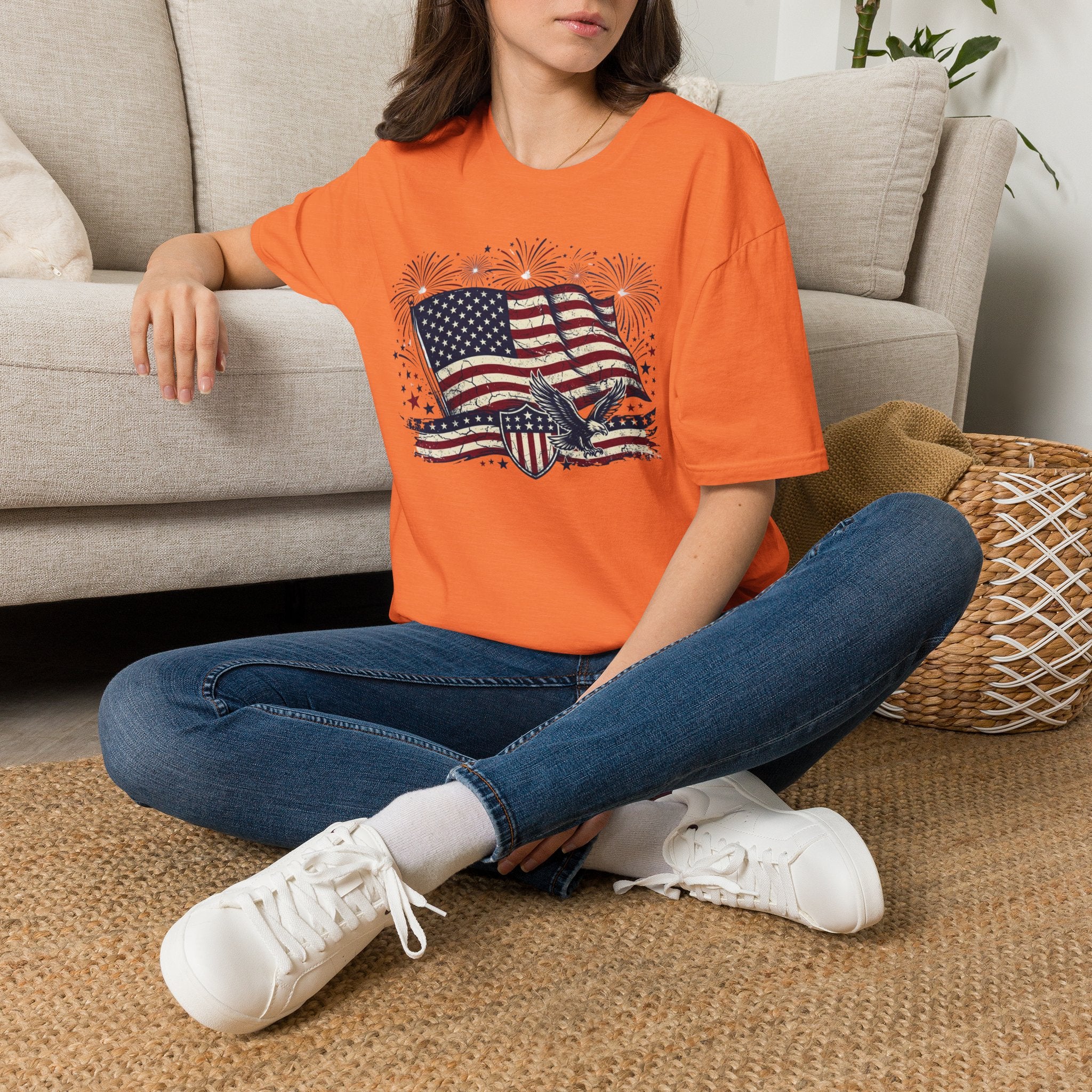 American Flag Eagle T-Shirt — Patriotic 4th of July Tee with Fireworks