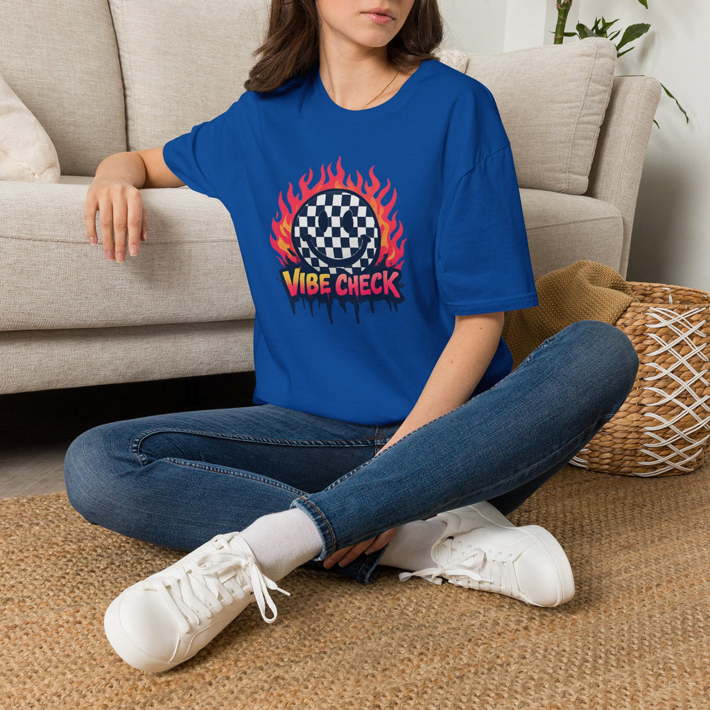Vibe Check Graphic T-Shirt — Checkerboard Flame Design