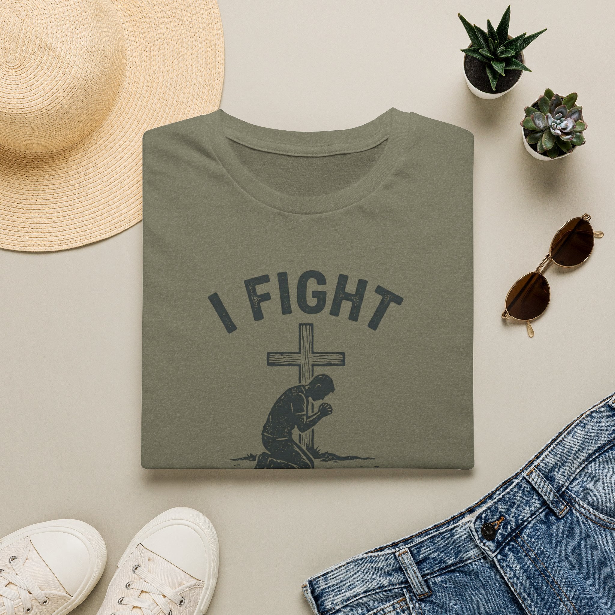 T-Shirt — "I Fight on My Knees" Prayer Graphic