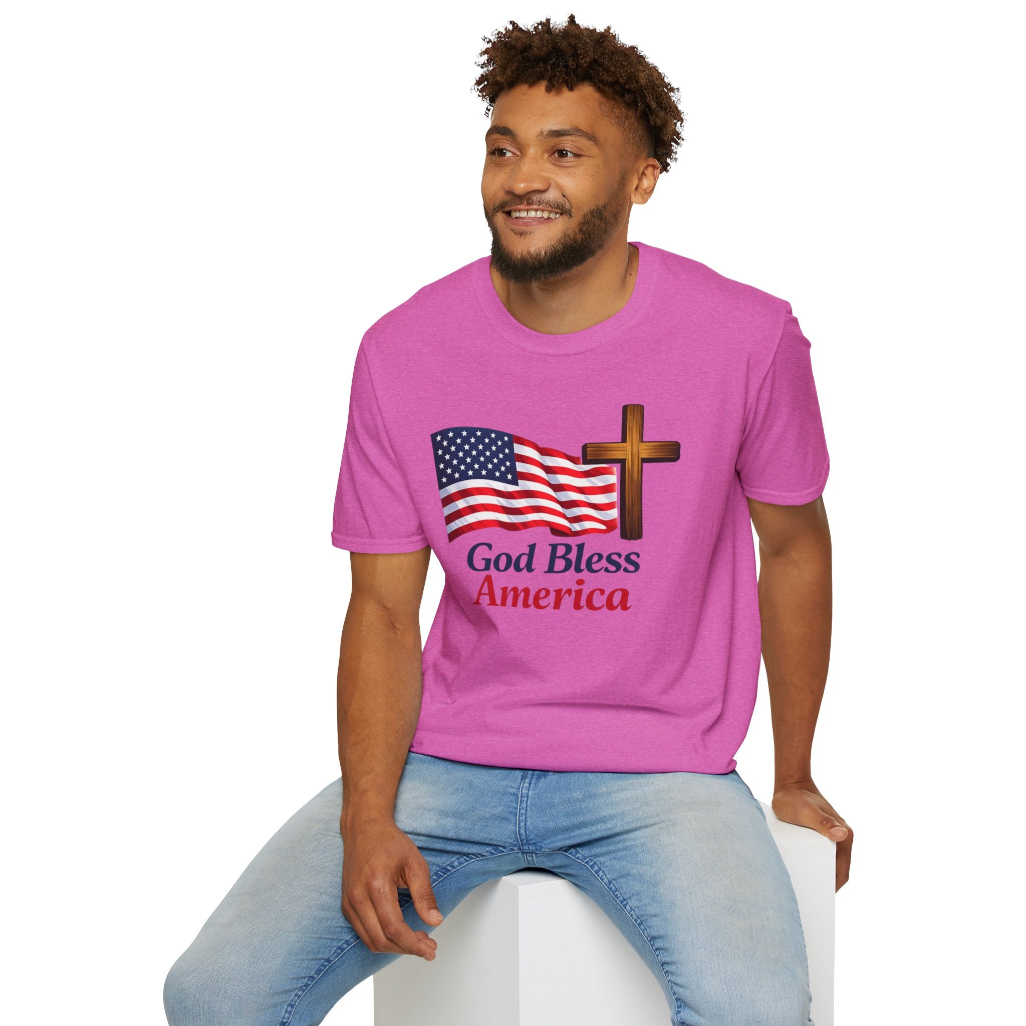 God Bless America T-Shirt — American Flag & Cross Patriotic Faith Tee