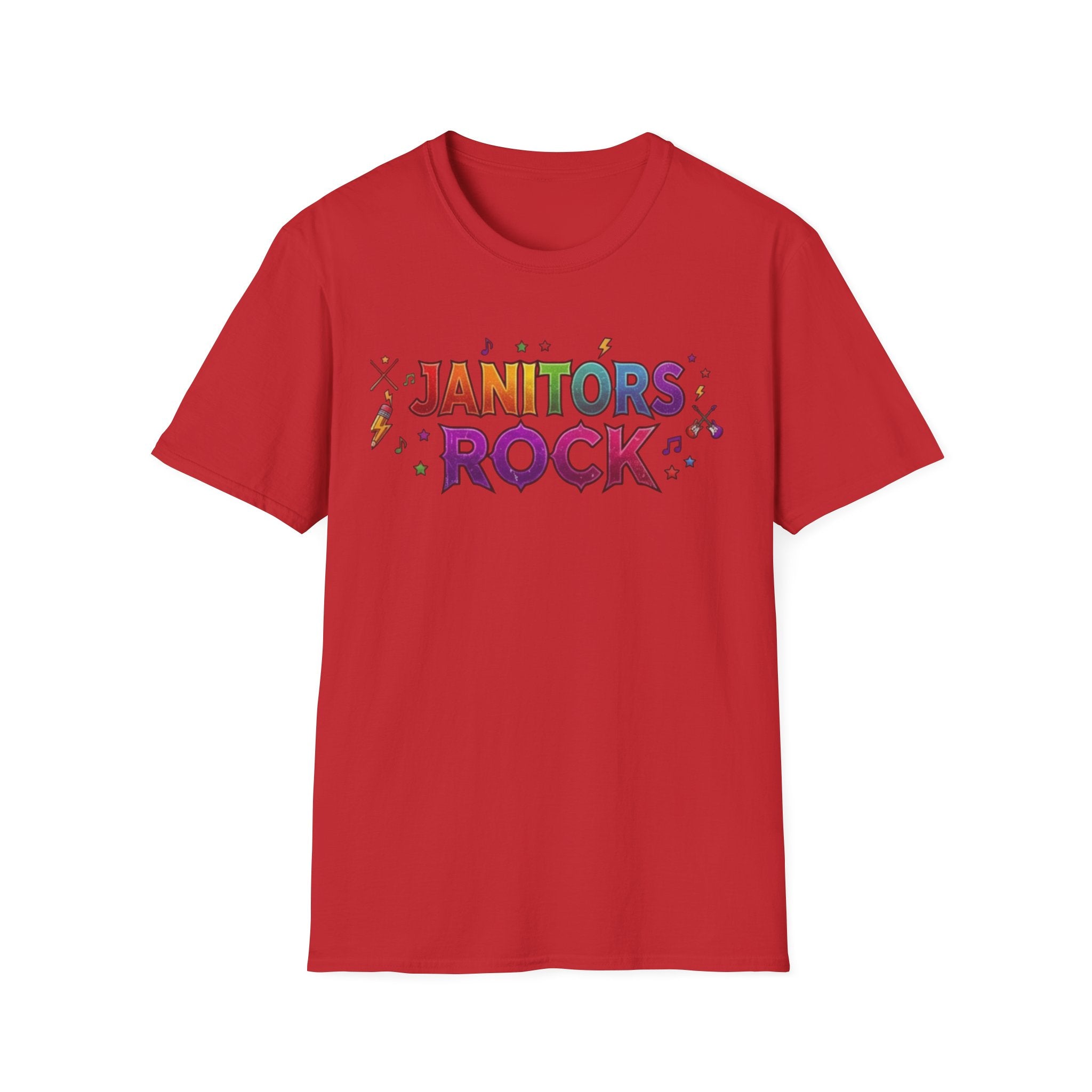 Janitors Rock T-Shirt — Colorful Retro Crew Neck for School Staff & Custodians