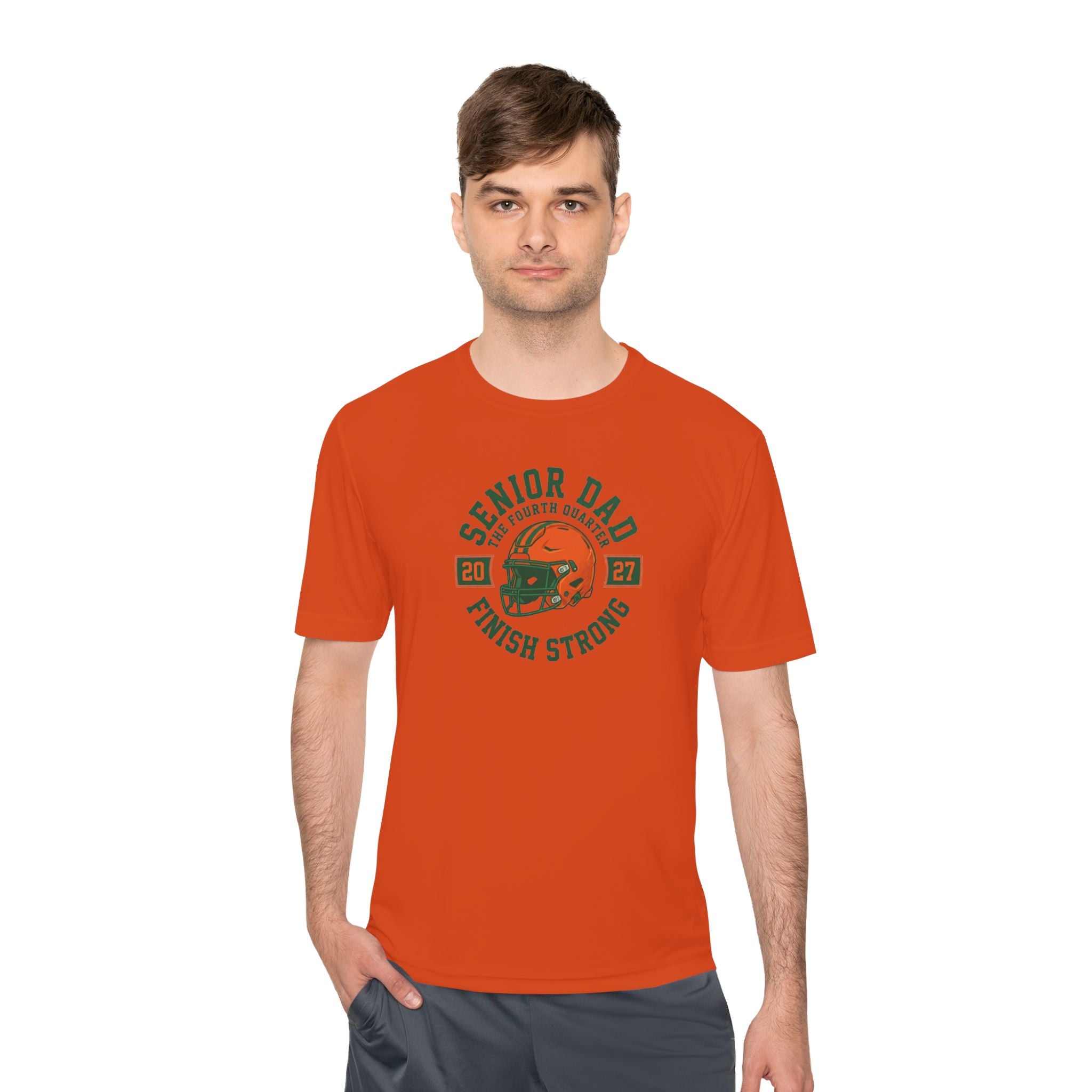 Senior Dad Tee "Finish Strong" – Football Dad Moisture-Wicking Shirt
