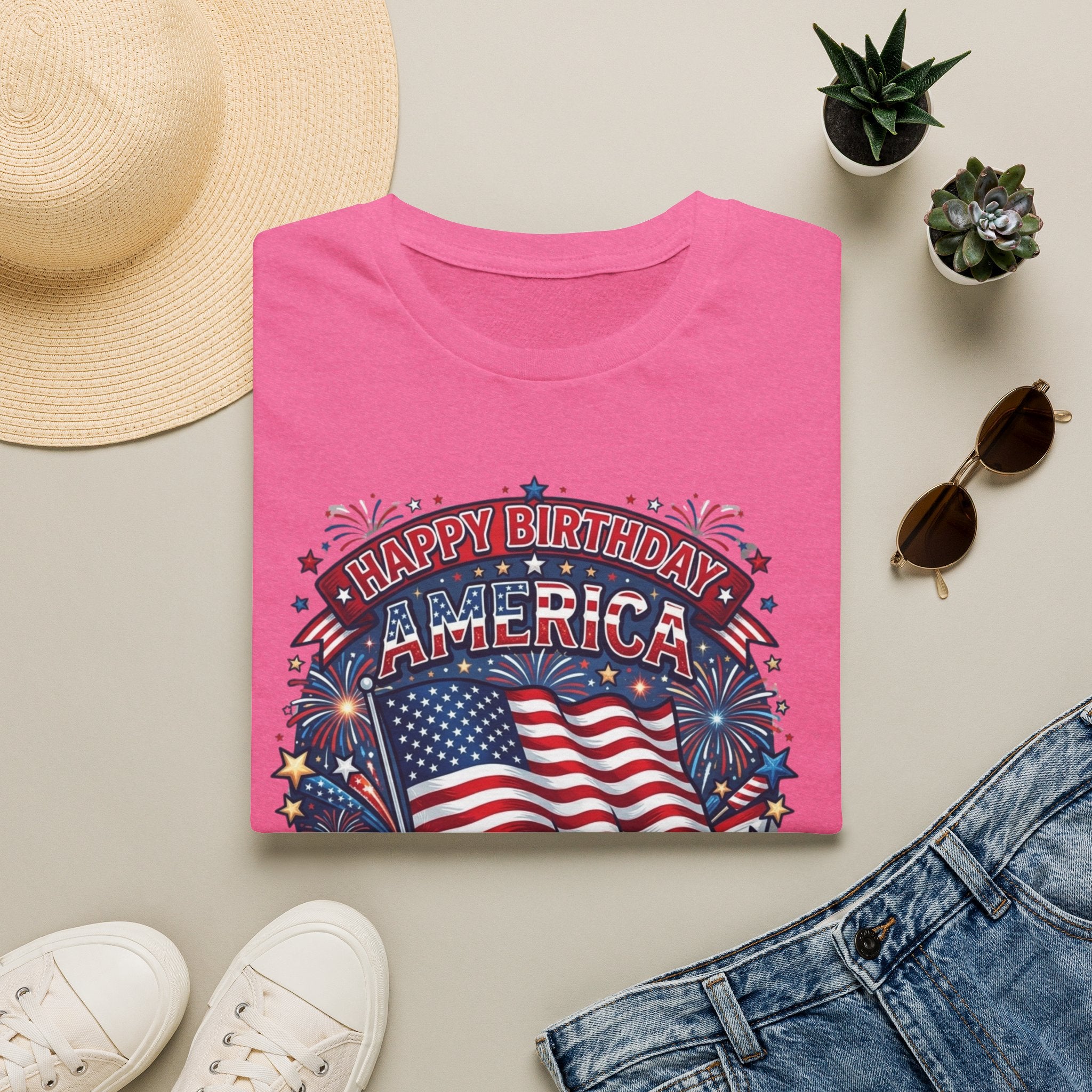 T-Shirt — "Happy Birthday America" Patriotic Flag Tee for 4th of July