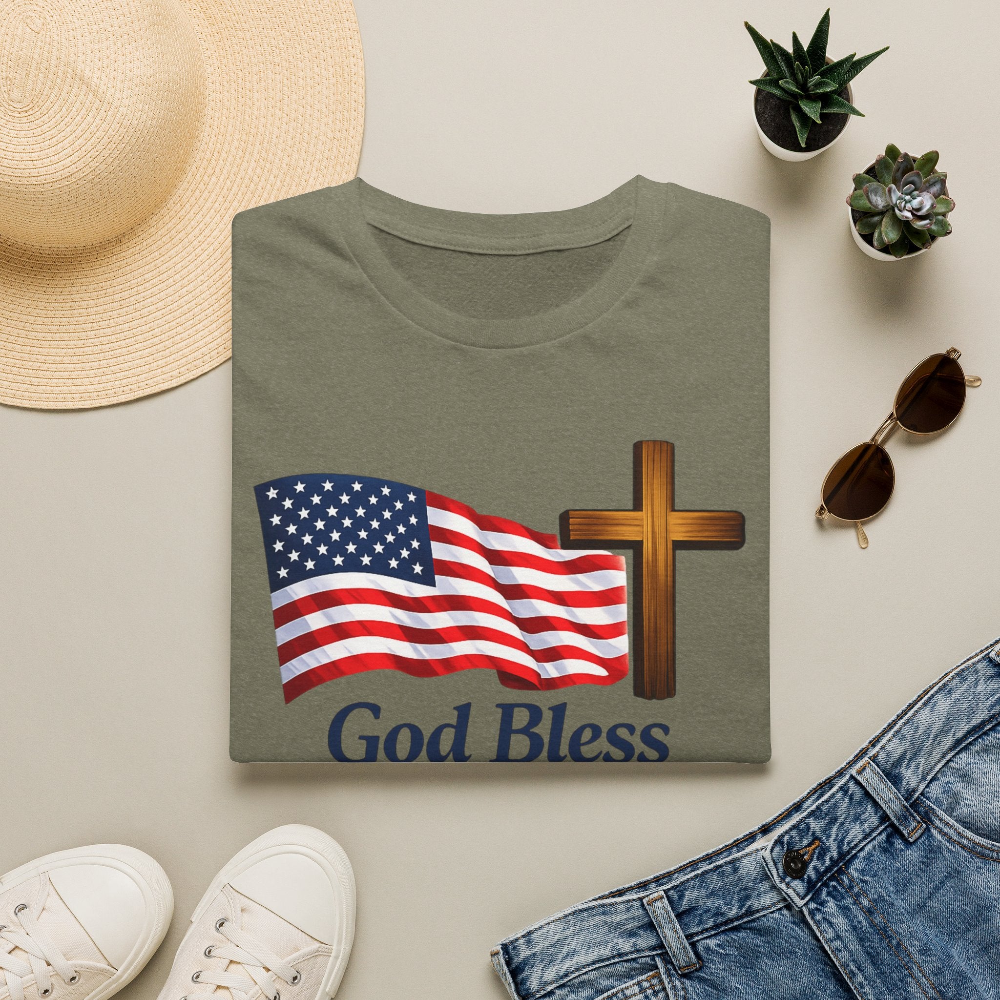 God Bless America T-Shirt — American Flag & Cross Patriotic Faith Tee