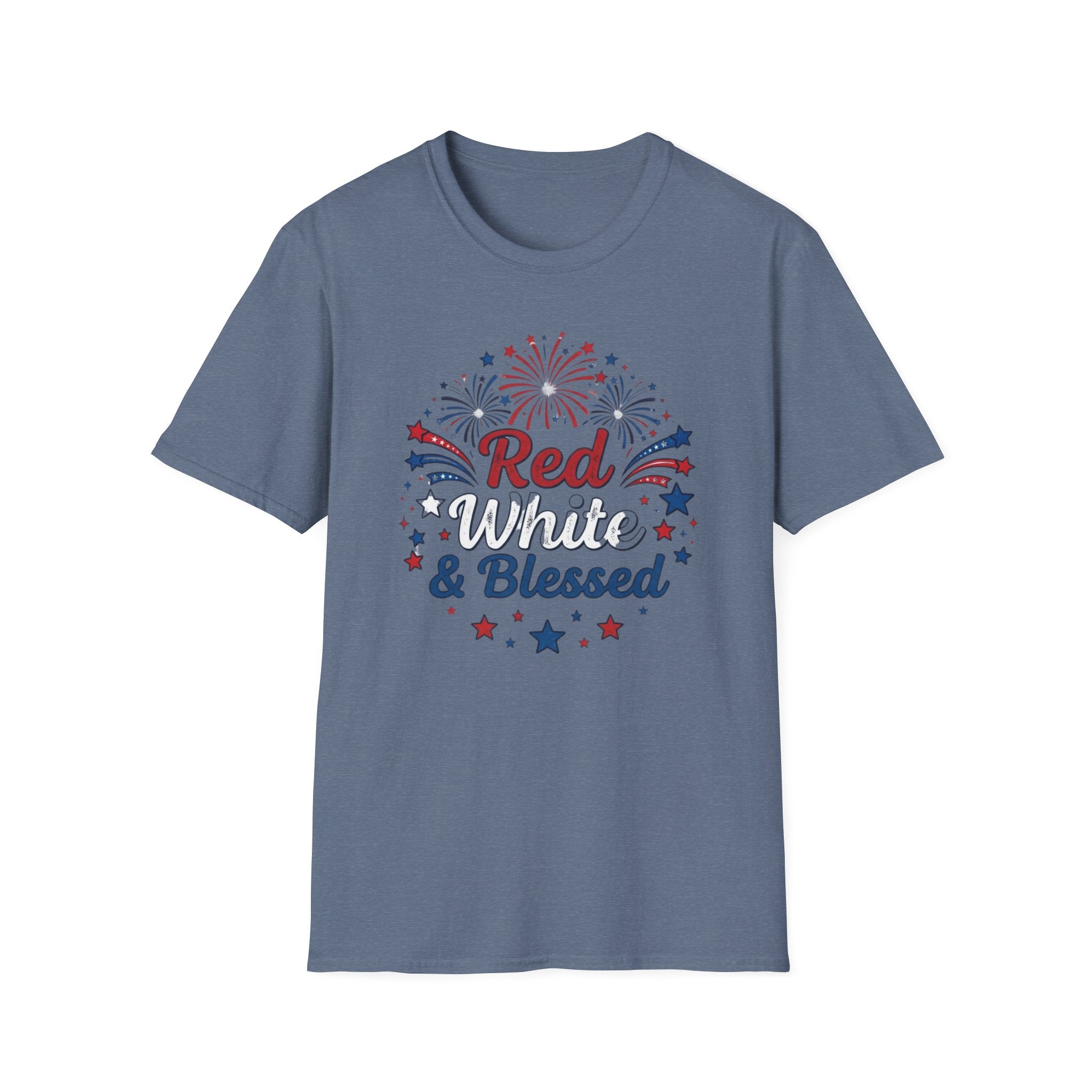 T-Shirt — "Red White & Blessed" Patriotic Fireworks Tee for 4th of July