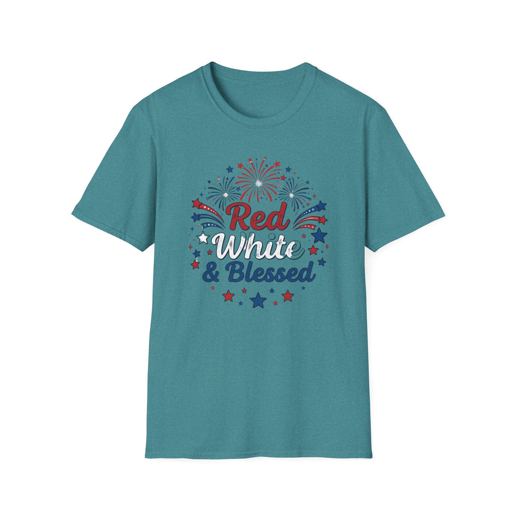 T-Shirt — "Red White & Blessed" Patriotic Fireworks Tee for 4th of July