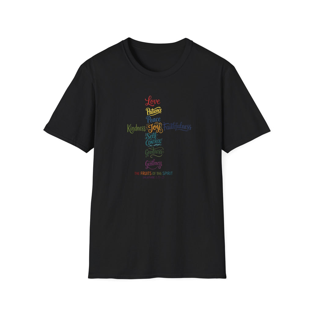 Christian Cross Word Art T-Shirt — Fruits of the Spirit Faith Tee
