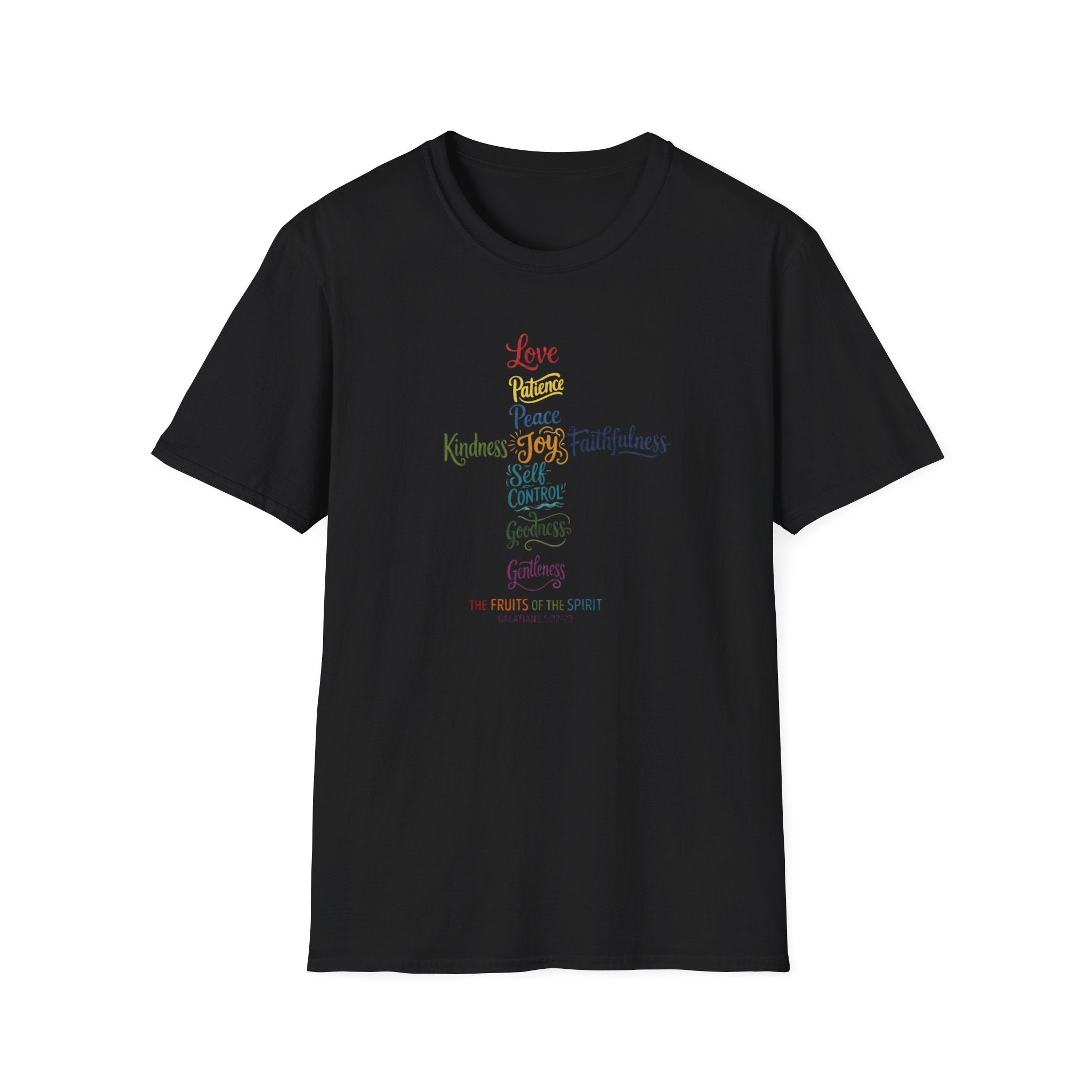 Christian Cross Word Art T-Shirt — Fruits of the Spirit Faith Tee