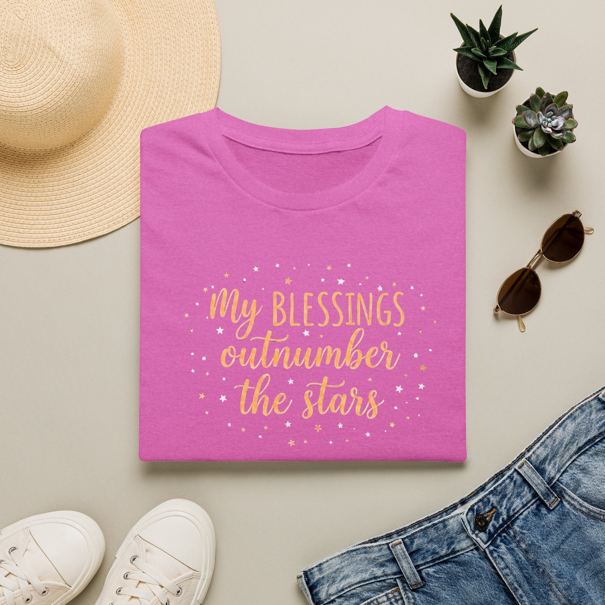 T-Shirt — “My Blessings Outnumber the Stars” Inspirational Script Tee