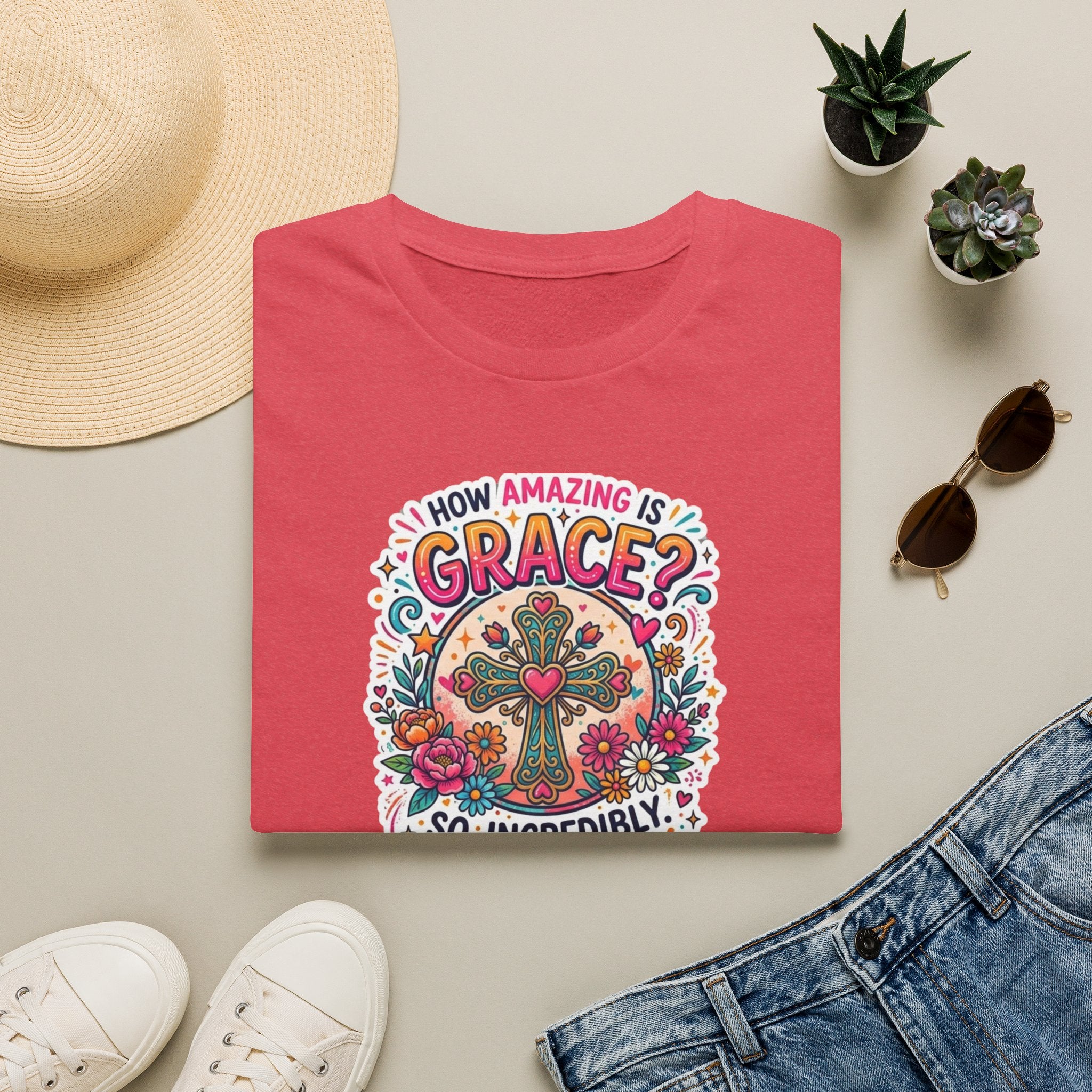 How Amazing Is Grace? Floral Cross T-Shirt — Inspirational Christian Tee
