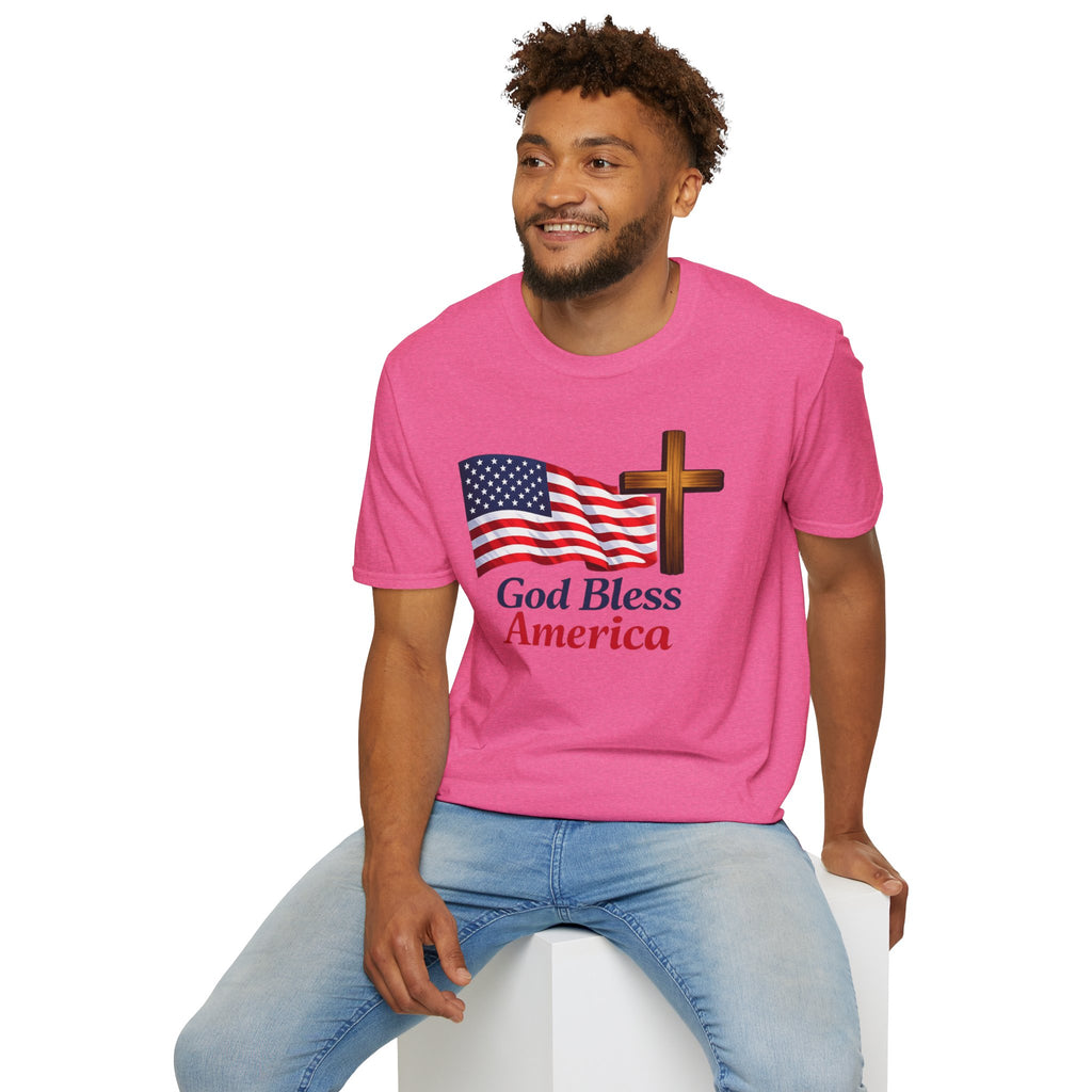 God Bless America T-Shirt — American Flag & Cross Patriotic Faith Tee
