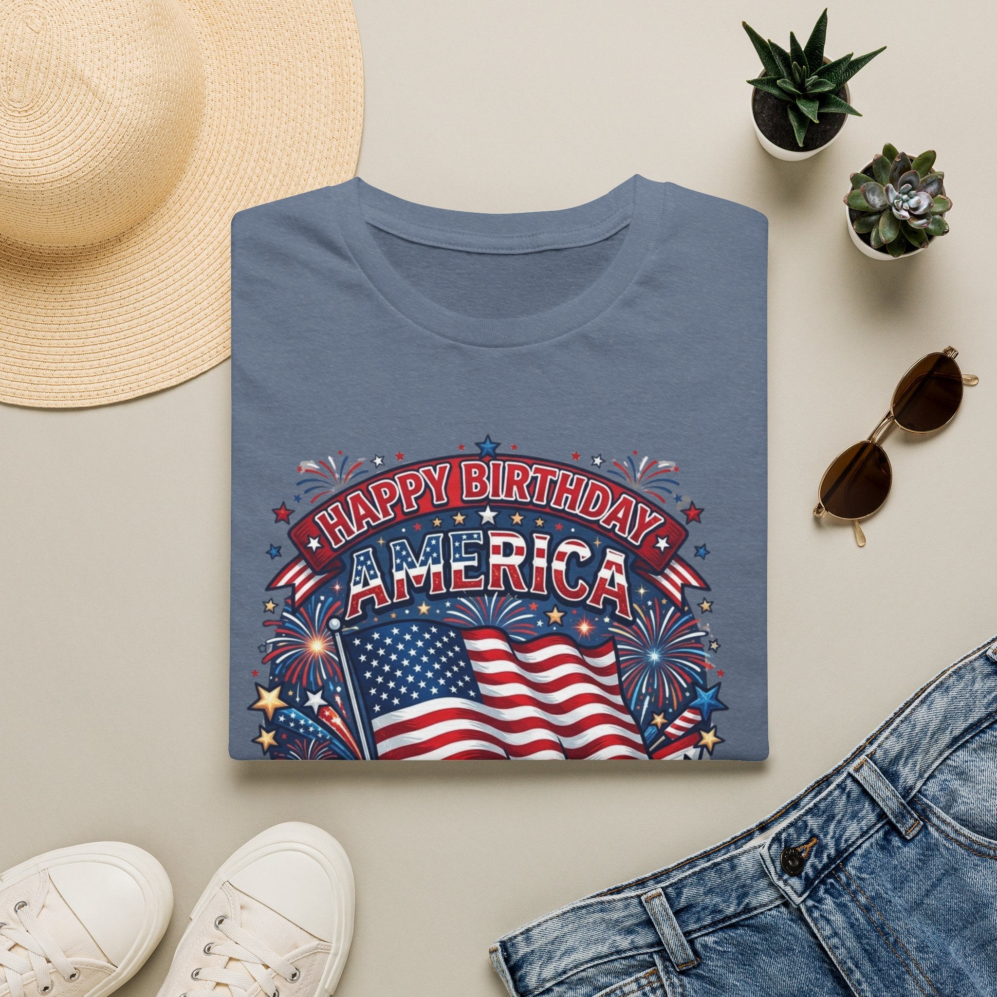 T-Shirt — "Happy Birthday America" Patriotic Flag Tee for 4th of July